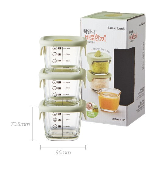 LocknLock All-in-one Baby Food Glass Containers (3-pack x 230ml)