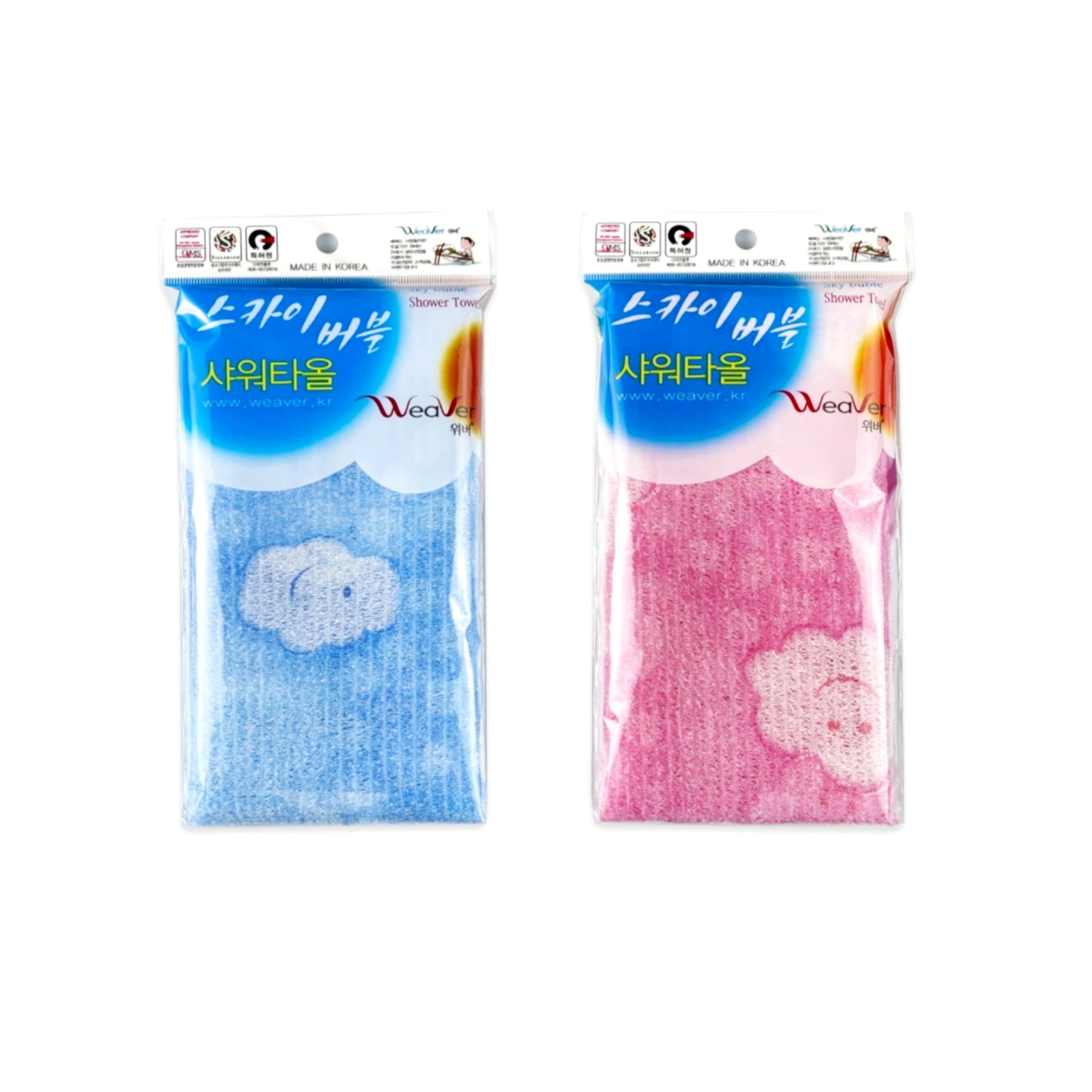 2-pack Weaver Sky Bubble Shower Towels (Exfoliating Washcloth) - Made in Korea