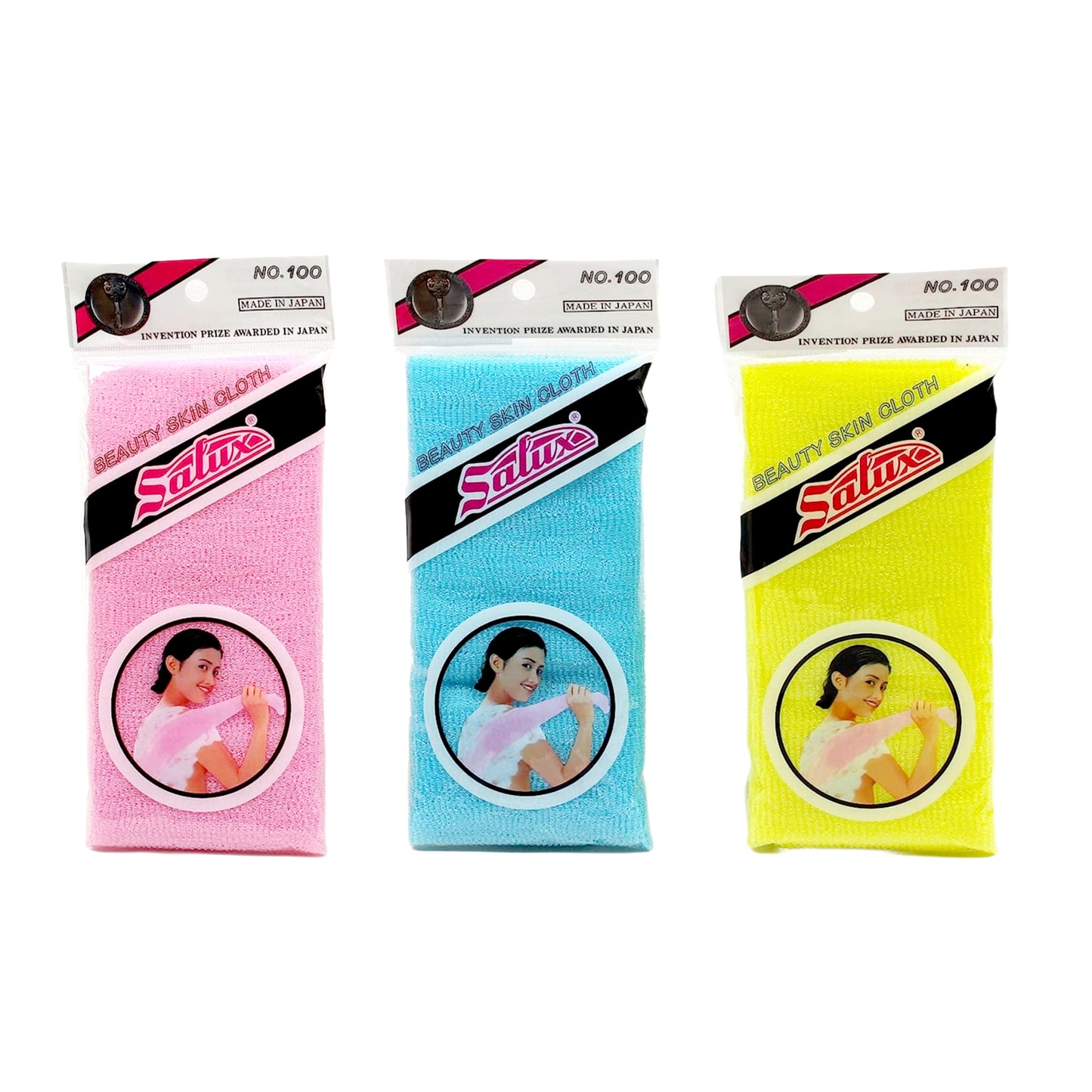 3-pack Salux Beauty Skin Cloth (bath/shower exfoliating washcloths) - Made in Japan