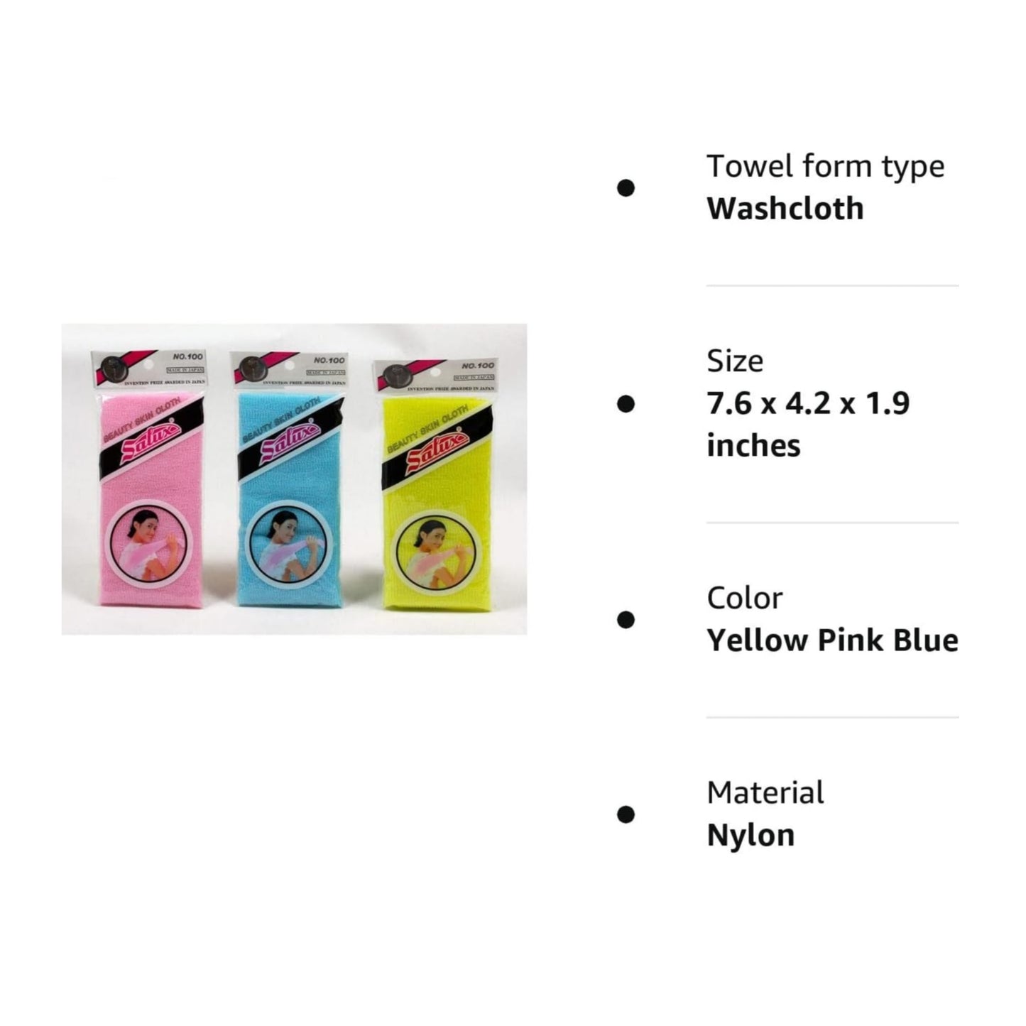 3-pack Salux Beauty Skin Cloth (bath/shower exfoliating washcloths) - Made in Japan