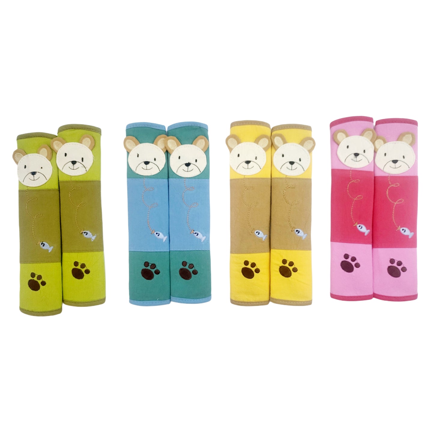 Refrigerator Handle/Seat Belt Covers Small (2 pcs - Cute Bear Design) - Washable cloth, velcro straps