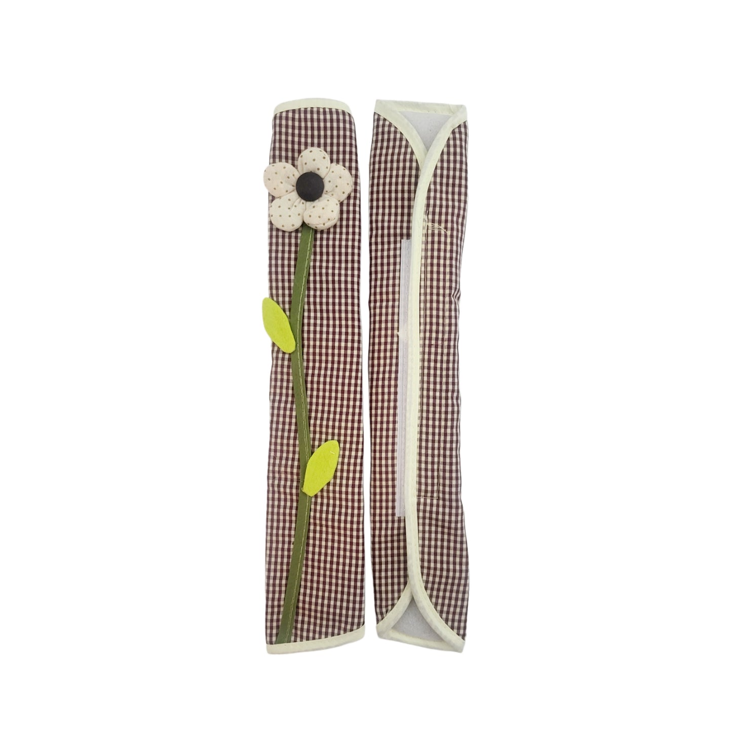 Refrigerator Handle/Seat Belt Covers Large (2 pcs - Cute Plaid Flower Design) - Washable cloth, velcro straps
