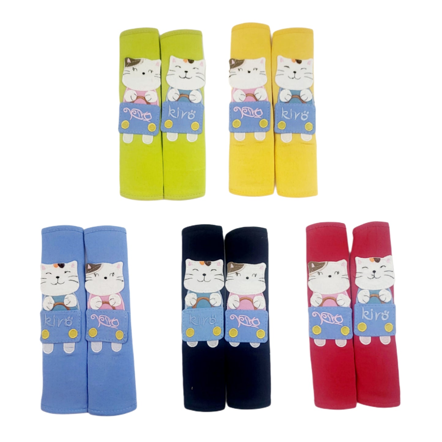 Refrigerator Handle/Seat Belt Covers Small (2 pcs - Cute Cat Design) - Washable cloth, velcro straps