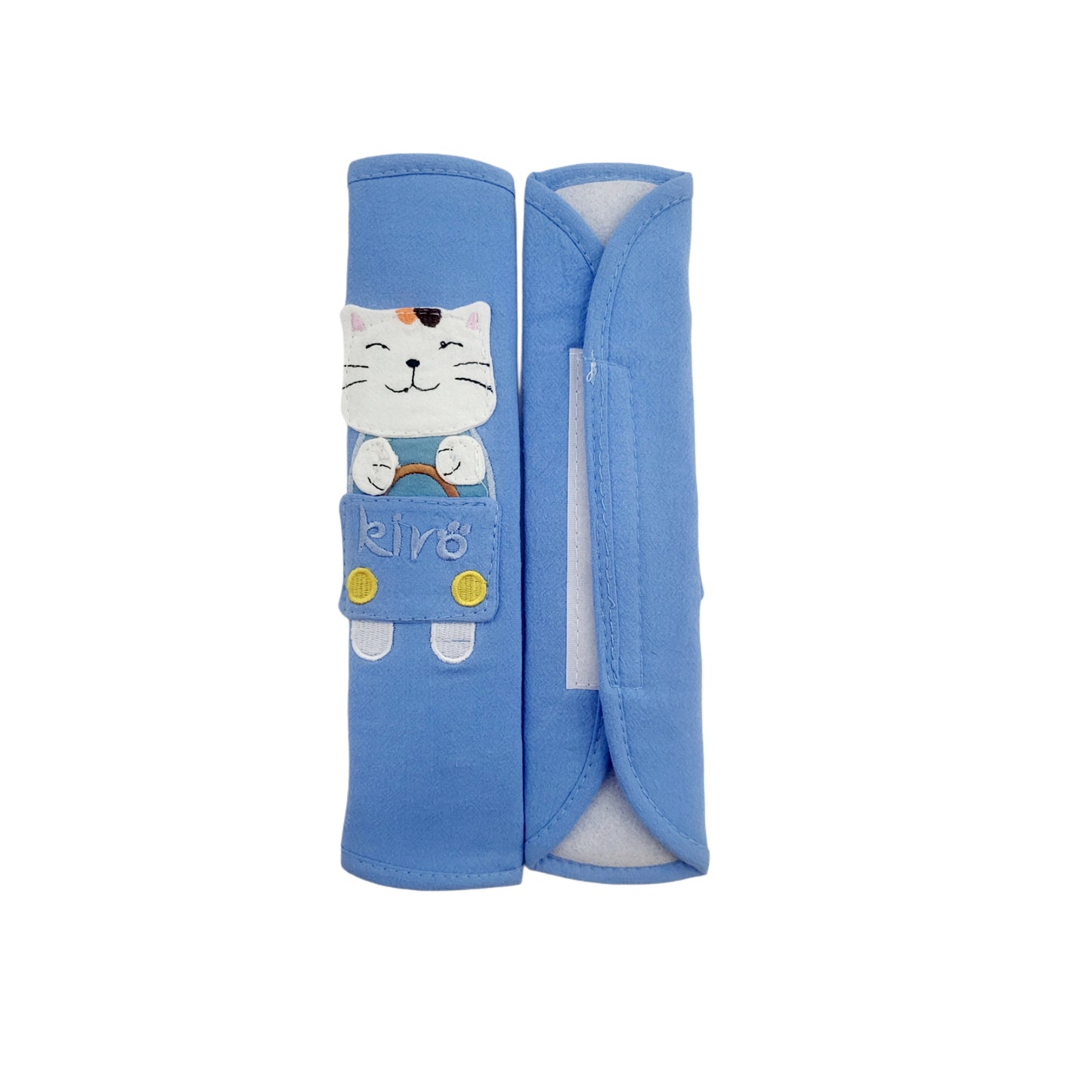 Refrigerator Handle/Seat Belt Covers Small (2 pcs - Cute Cat Design) - Washable cloth, velcro straps