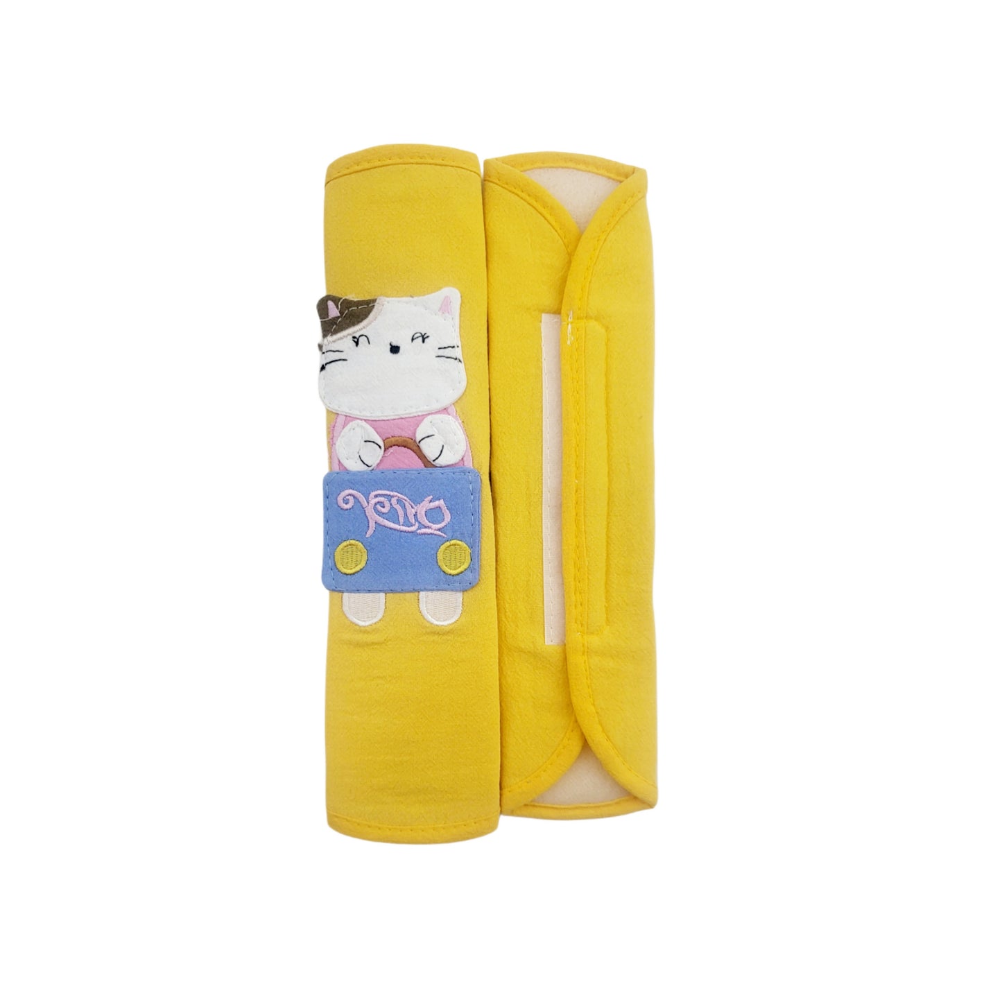 Refrigerator Handle/Seat Belt Covers Small (2 pcs - Cute Cat Design) - Washable cloth, velcro straps