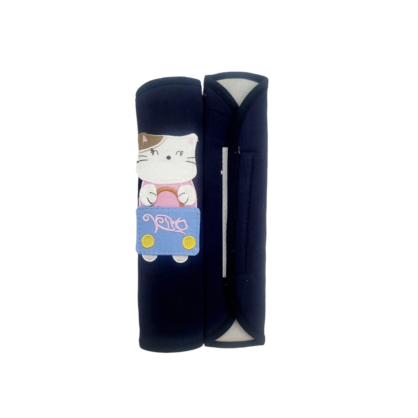 Refrigerator Handle/Seat Belt Covers Small (2 pcs - Cute Cat Design) - Washable cloth, velcro straps