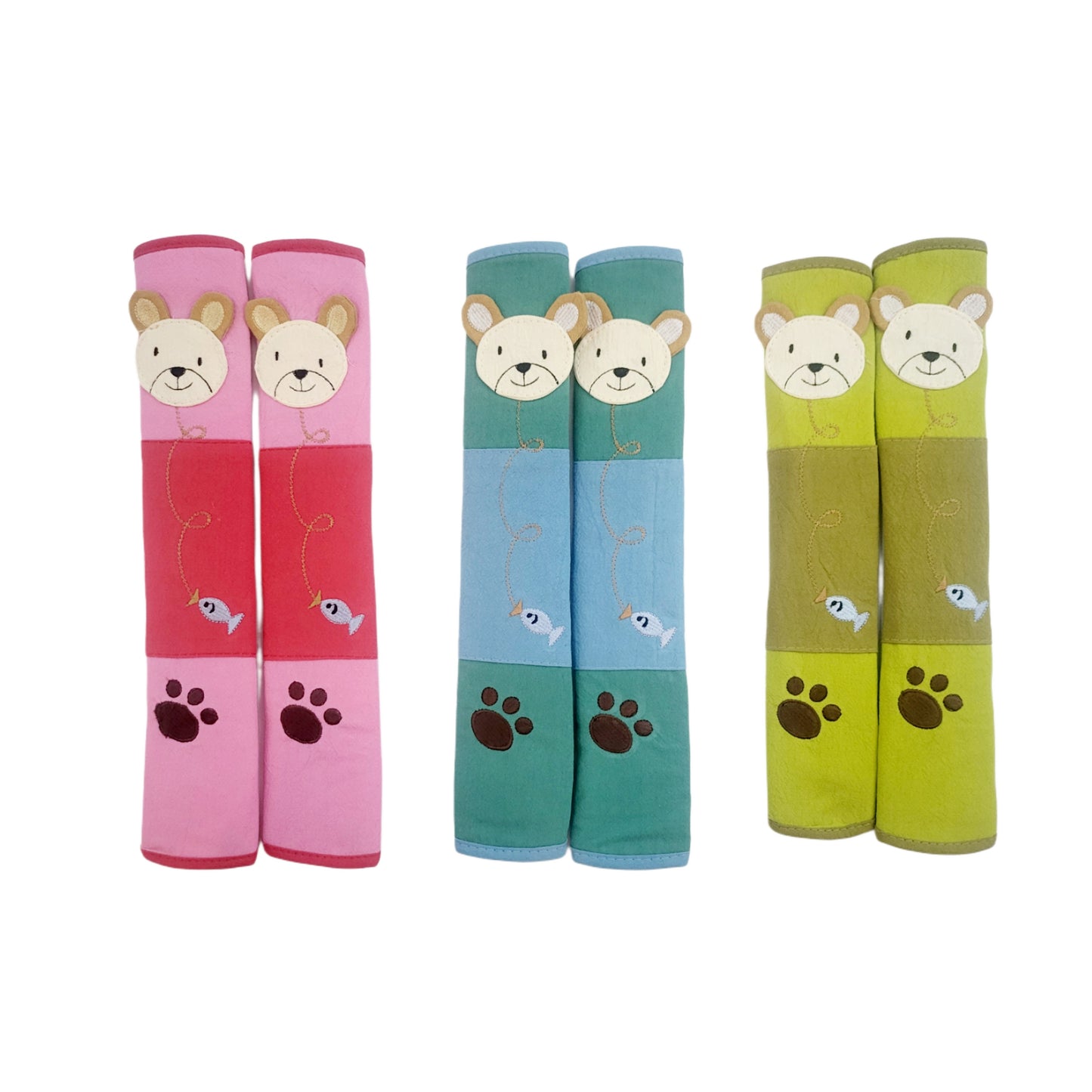 Refrigerator Handle/Seat Belt Covers Large (2 pcs - Cute Bear Design) - Washable cloth, velcro straps