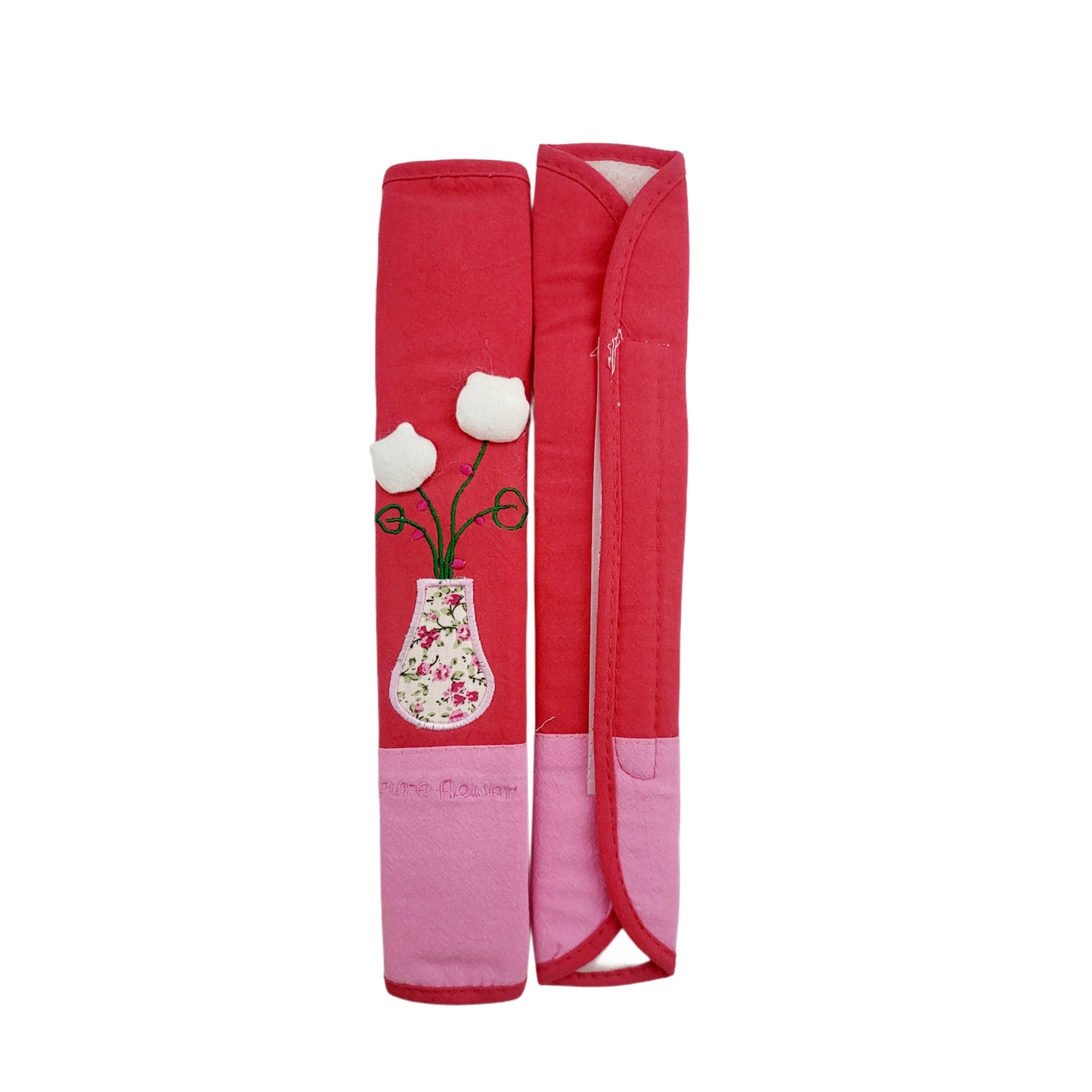 Refrigerator Handle/Seat Belt Covers Large (2 pcs - Cute Flower Design) - Washable cloth, velcro straps