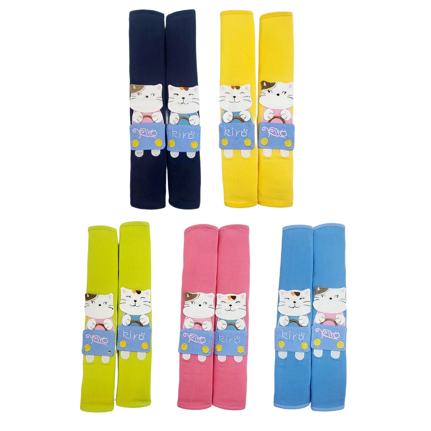 Refrigerator Handle/Seat Belt Covers Large (2 pcs - Cute Cat Design) - Washable cloth, velcro straps