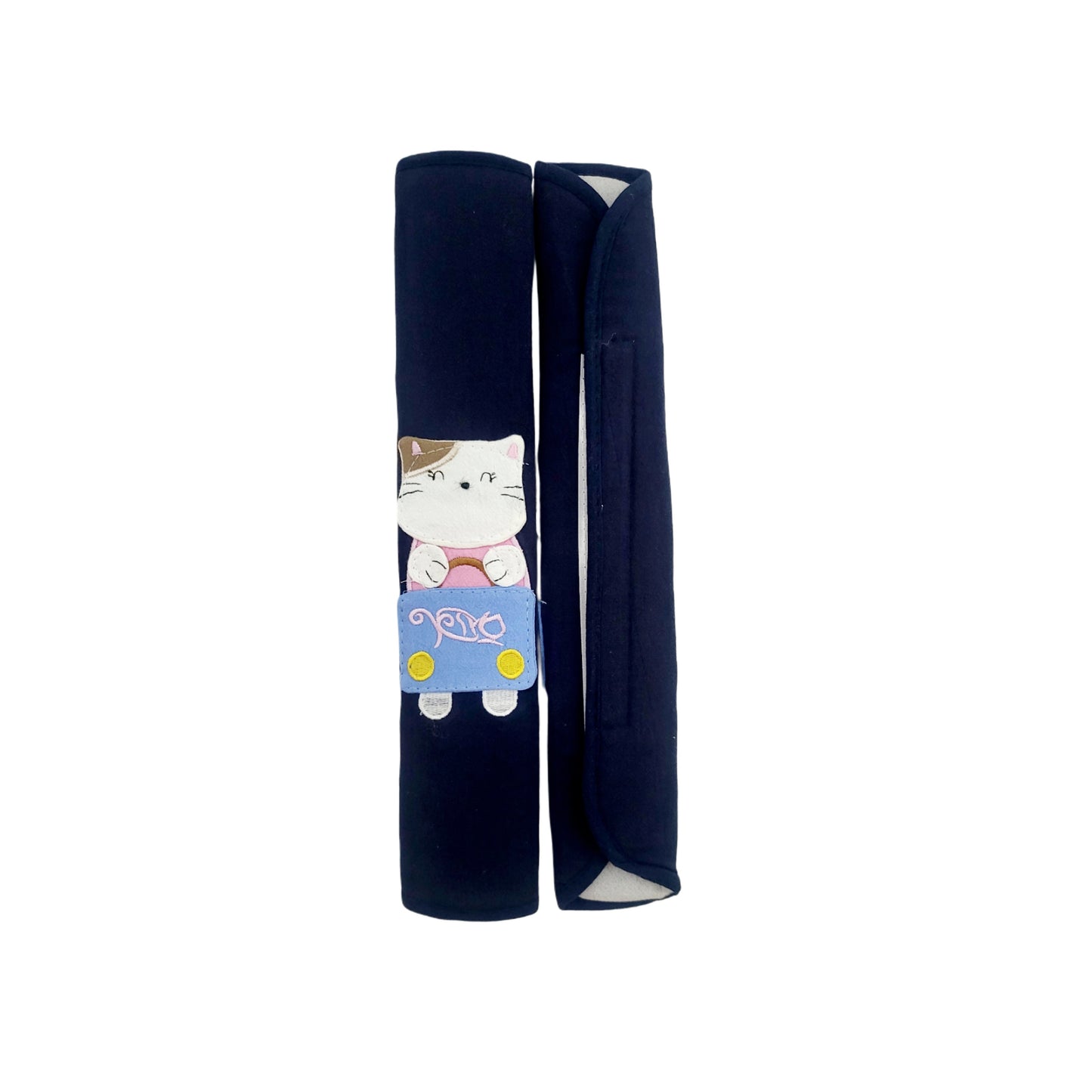 Refrigerator Handle/Seat Belt Covers Large (2 pcs - Cute Cat Design) - Washable cloth, velcro straps