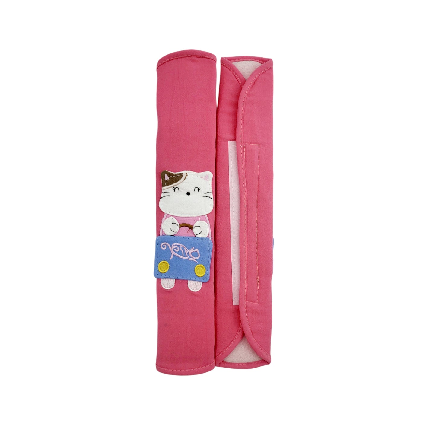 Refrigerator Handle/Seat Belt Covers Large (2 pcs - Cute Cat Design) - Washable cloth, velcro straps