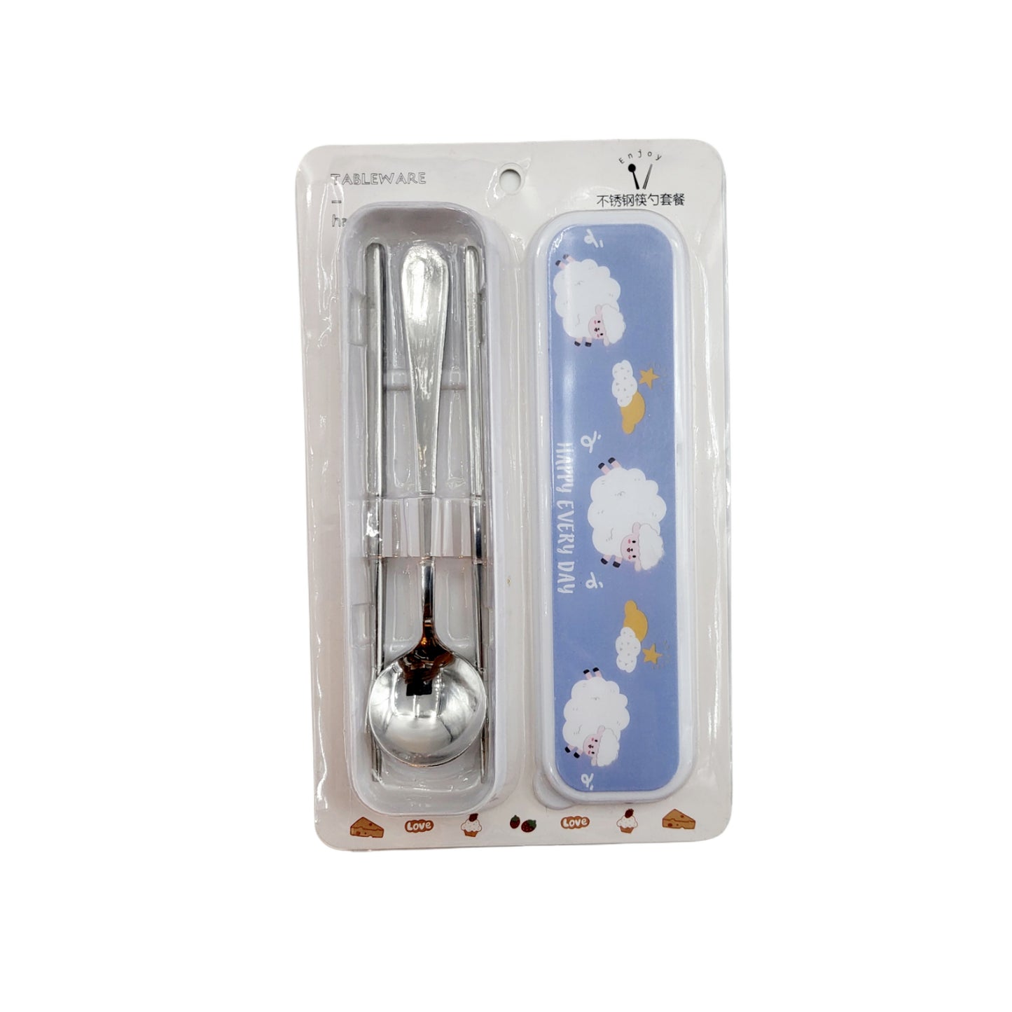 Stainless Steel Spoon & Chopsticks Set w/ Case