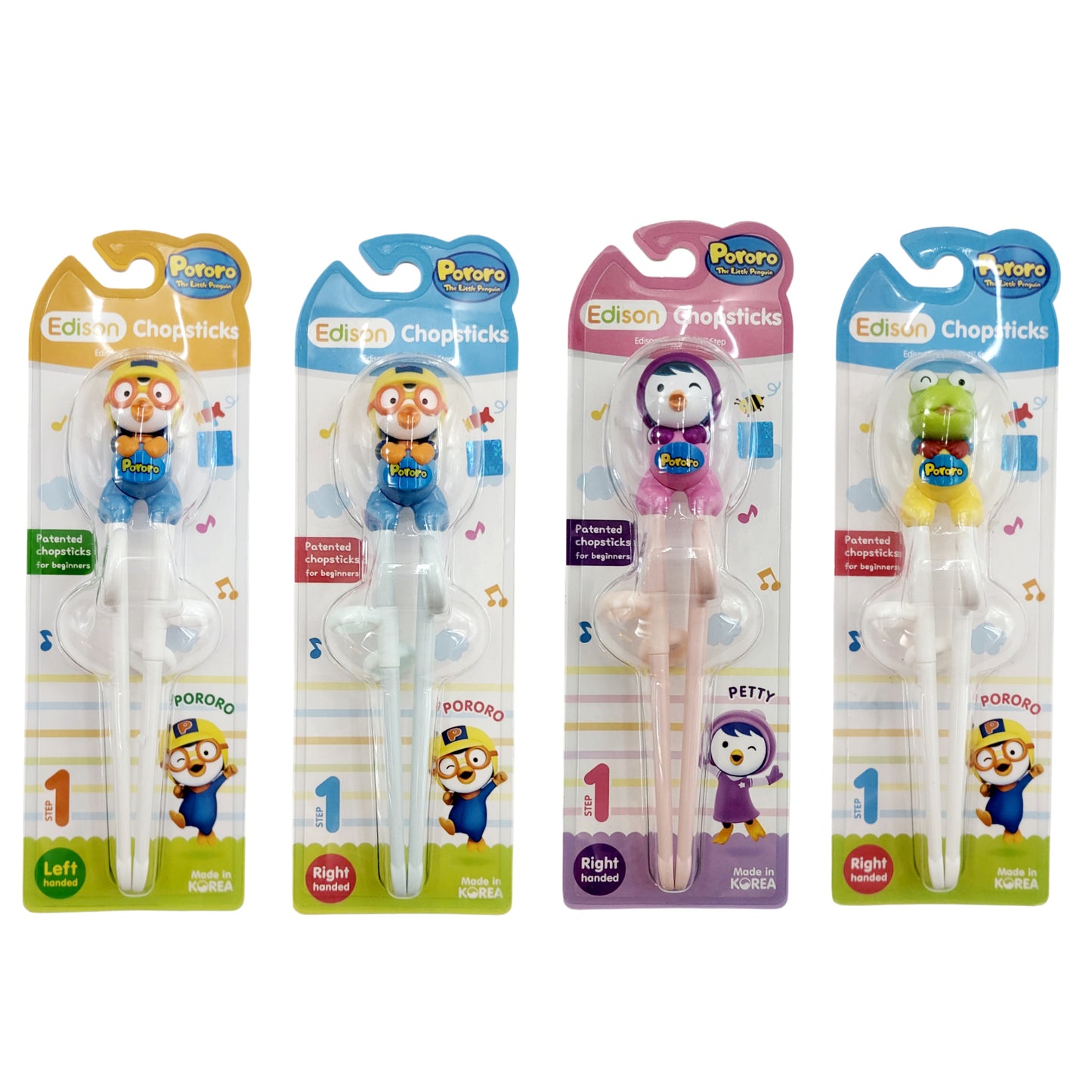Pororo (right & left handed), Petty, & Crong Children's Training Chopsticks (1st step) - Made in Korea