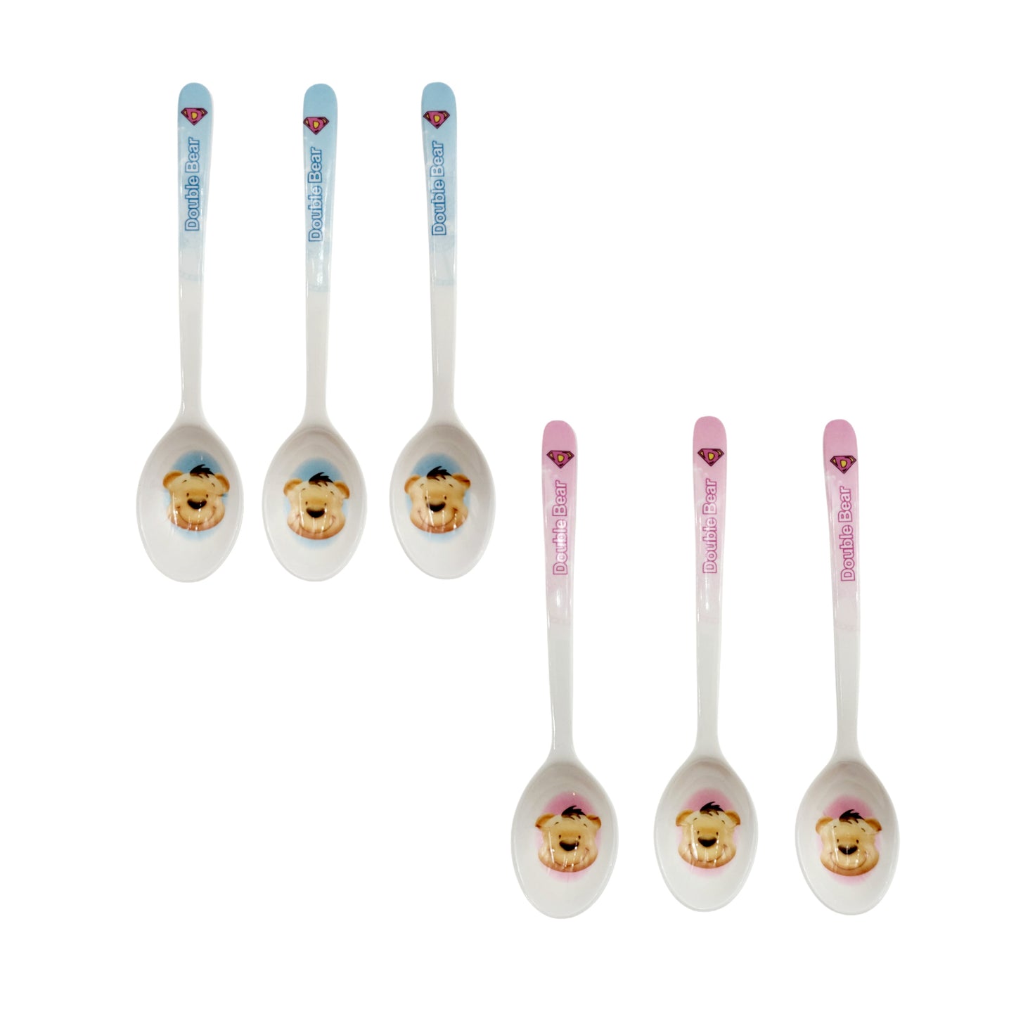 3pc Set of Melamine Kids Spoons (Short, Small mouth) - 2 Colors: Blue & Pink