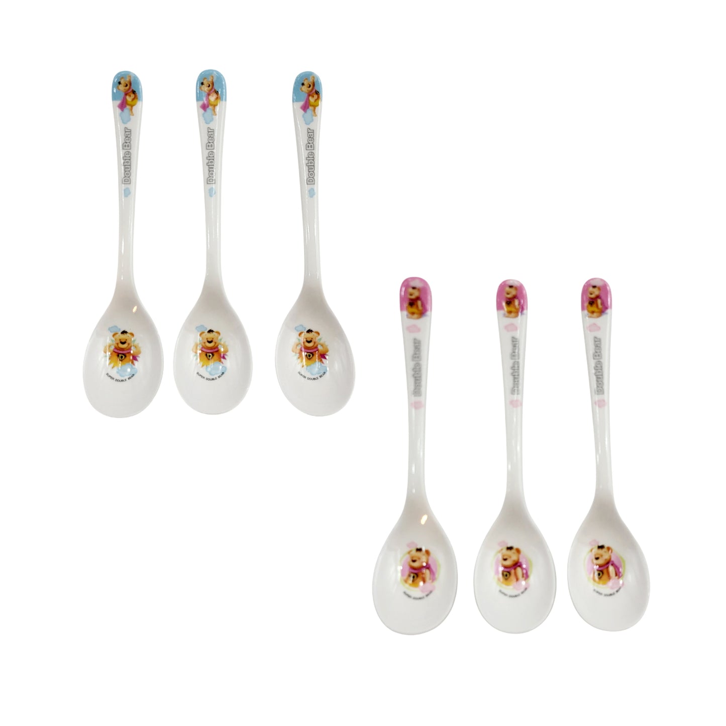 3pc Set of Melamine Kids Spoons (Long, Wide mouth) - 2 Colors: Blue & Pink