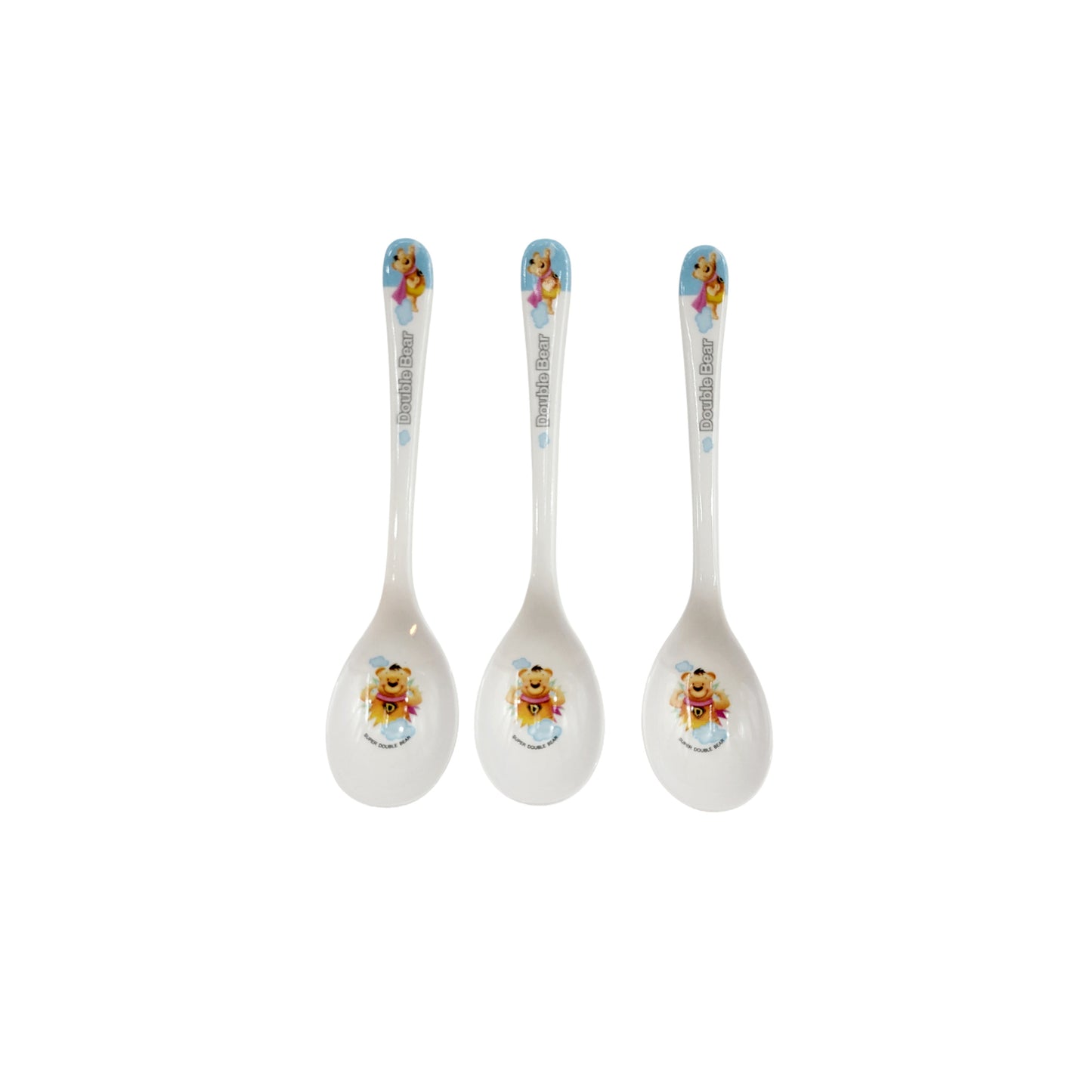 3pc Set of Melamine Kids Spoons (Long, Wide mouth) - 2 Colors: Blue & Pink