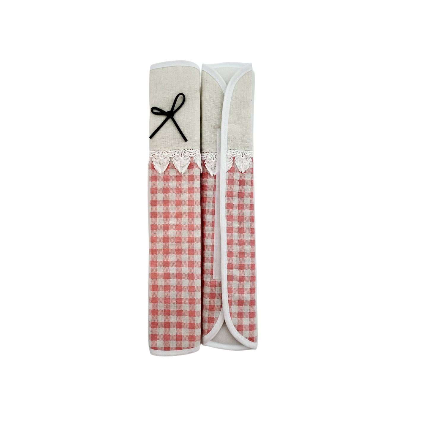 Refrigerator Handle/Seat Belt Covers Large (2 pcs - Cute Plaid Ribbon Design) - Washable cloth, velcro straps