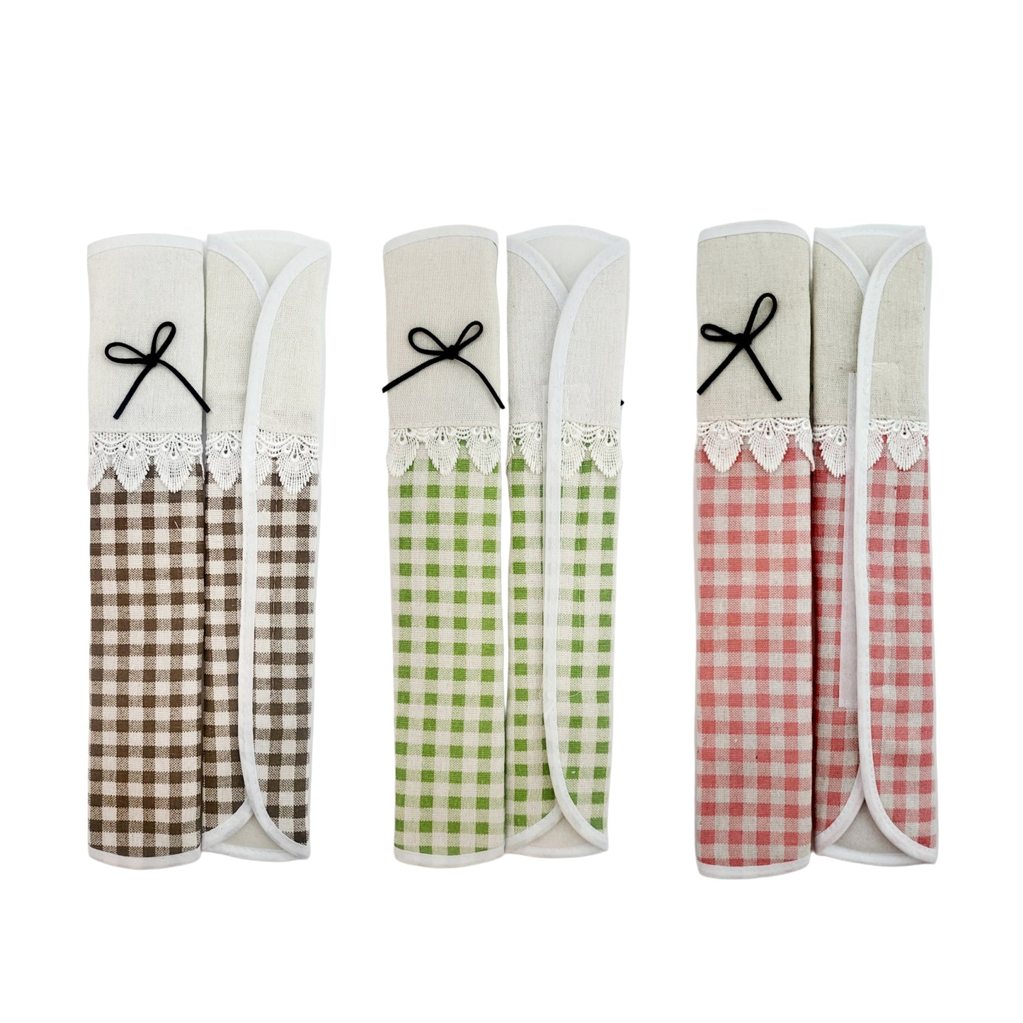 Refrigerator Handle/Seat Belt Covers Large (2 pcs - Cute Plaid Ribbon Design) - Washable cloth, velcro straps