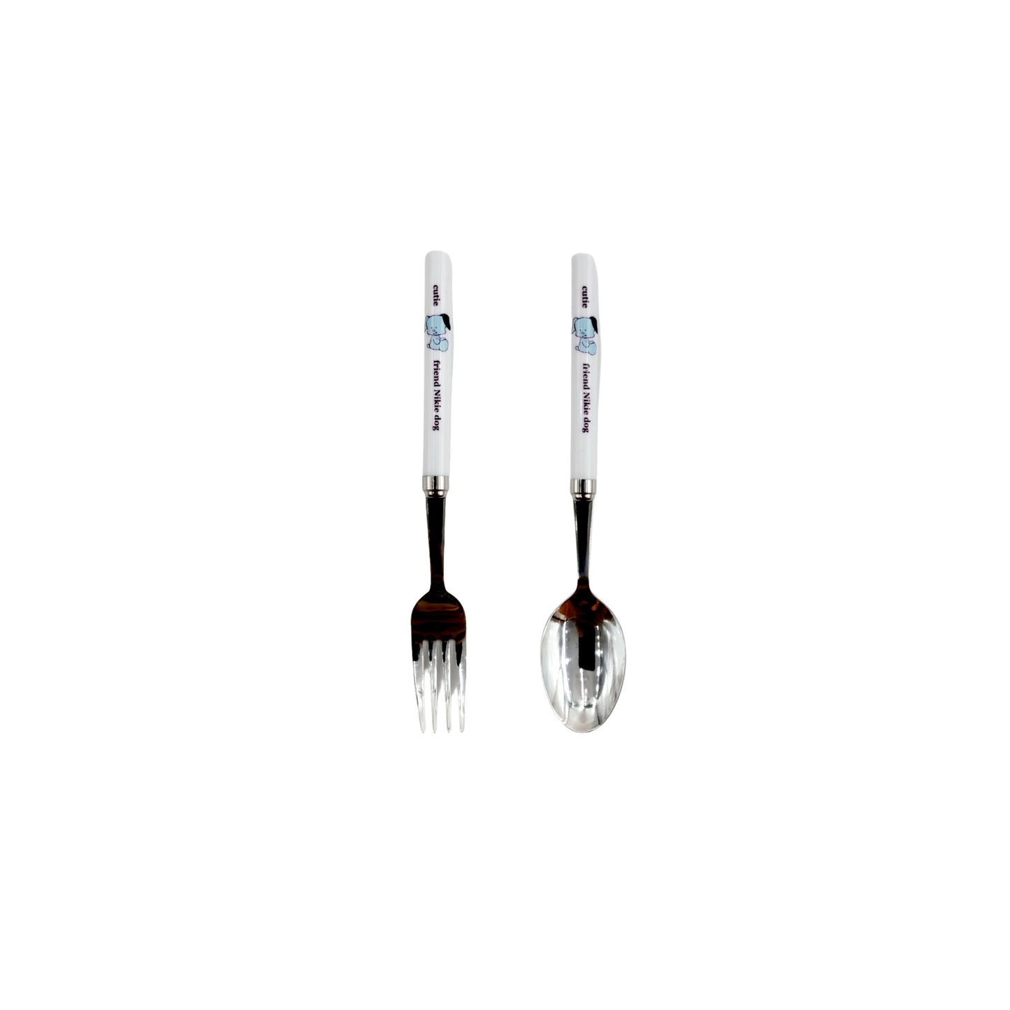 Kids Long Spoon & Fork Set - Puppy Design (2 colors: Pink, Blue) - Made in Korea