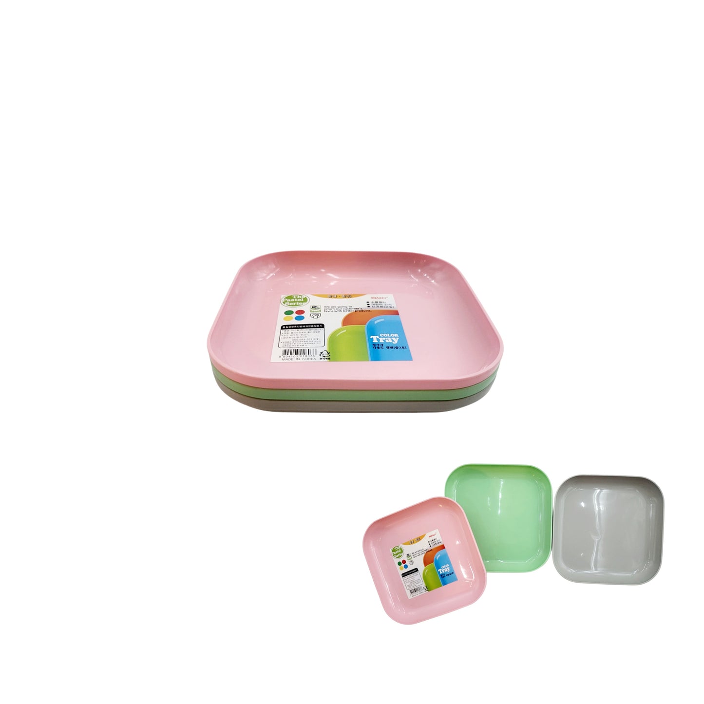 Pastel Party Square Trays ("M") - Set of 3 pcs - Durable plastic - Made in Korea