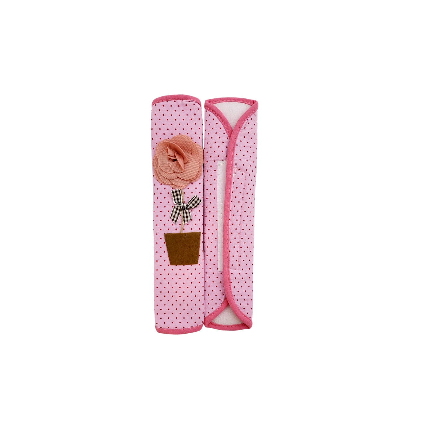 Refrigerator Handle/Seat Belt Covers Small (2 pcs - Cute Flower Pot Design) - Washable cloth, velcro straps