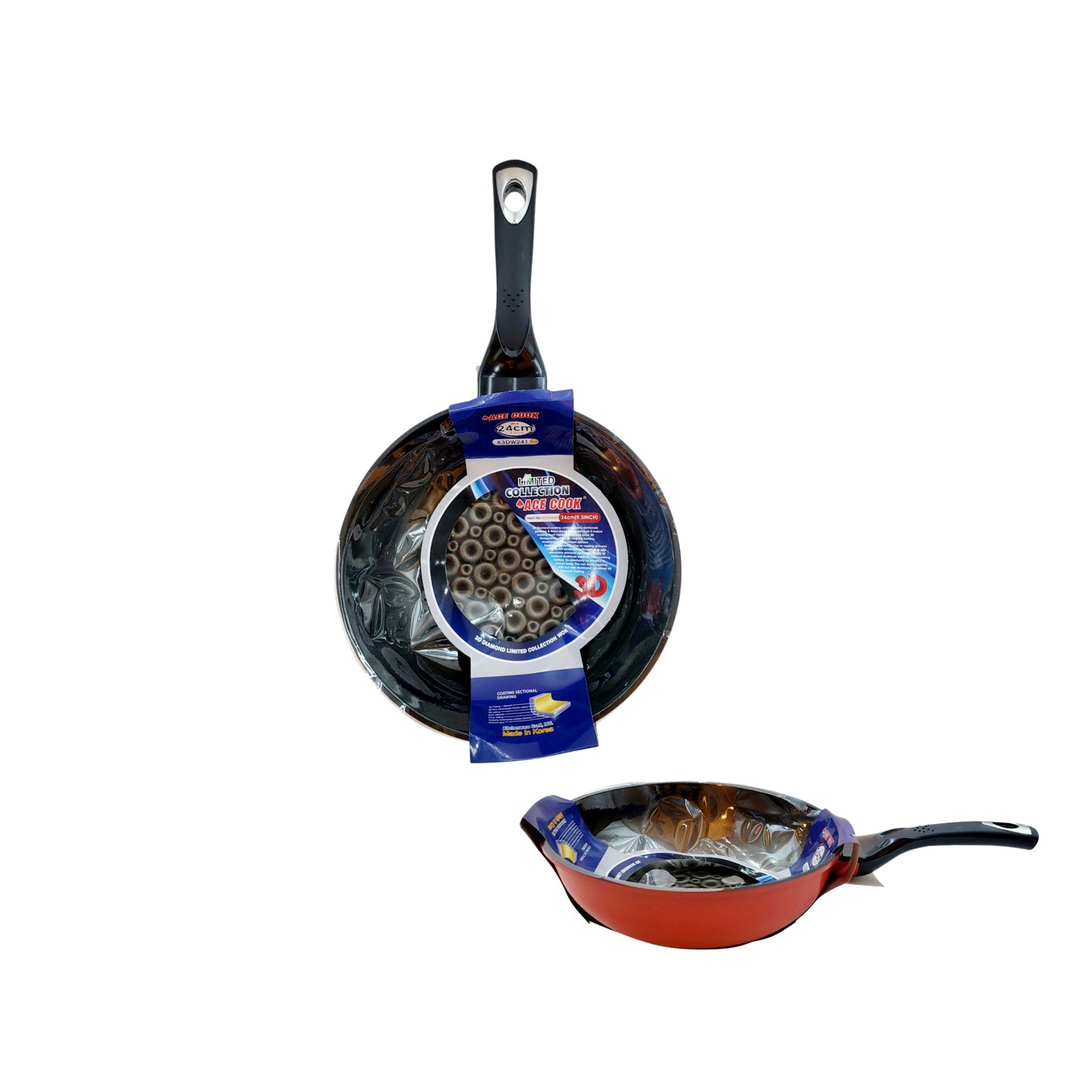 Ace Cook 3D Holographic Diamond Wok Pan 24cm (~9.5 inches) – Made in Korea