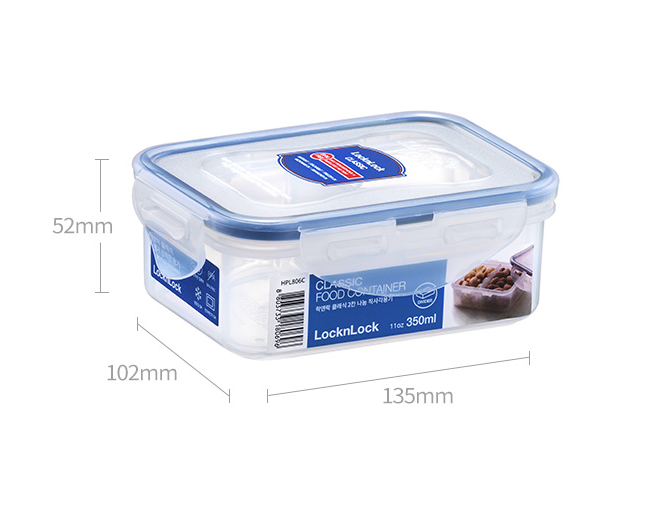 LocknLock Classic Food Container (HPL806 Rectangle - 350ml / 11oz)