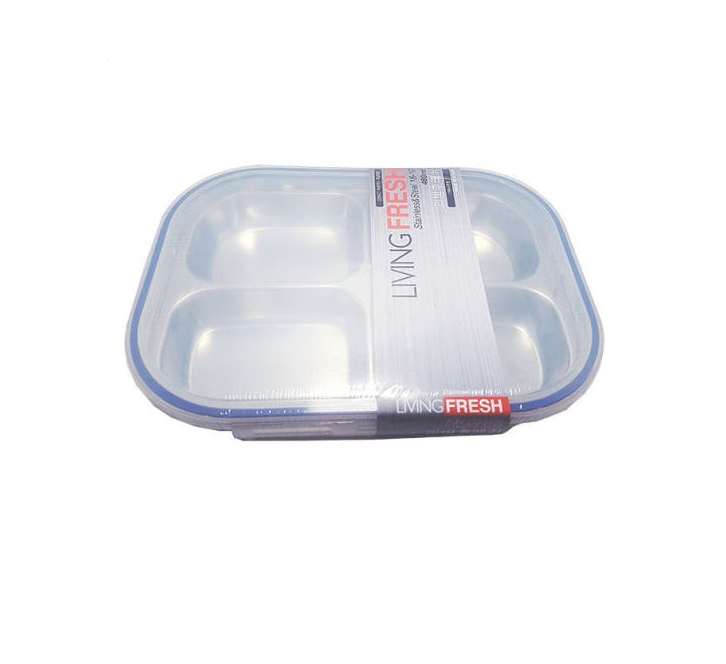 Living Fresh 4-Partition Stainless Steel Food Tray W/ Airtight Lid - Made in Korea
