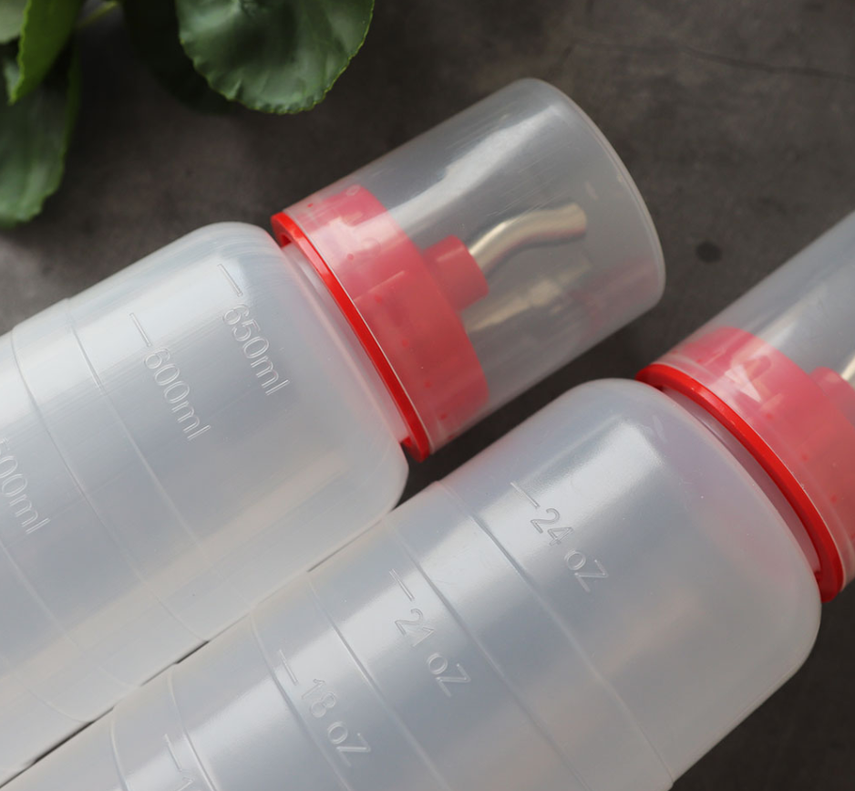 ALS Wide Spout Sauce Bottles W/ Measuring Lid - Made in Korea (Stainless Steel Spout - 2 Sizes)