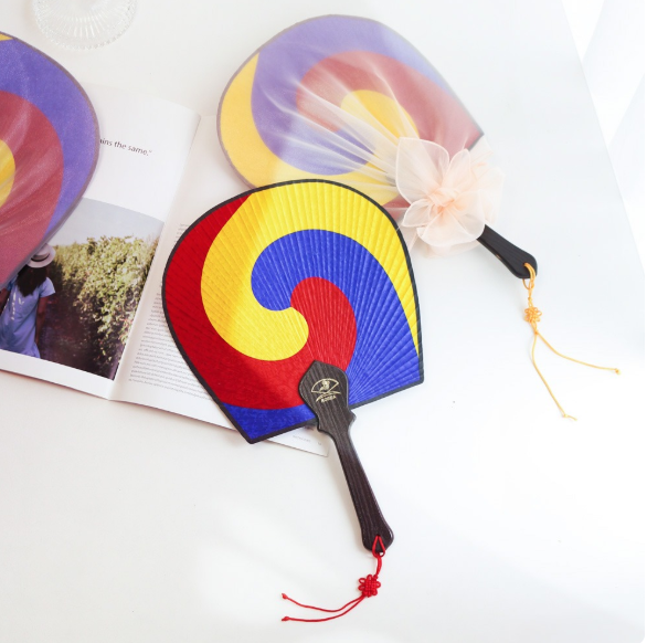 Traditional Korean Design Hand Fan W/ Hanging String - Handmade in Korea