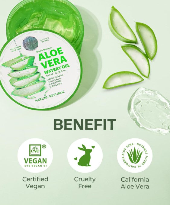 Nature Republic - Mild & Moisture ALOE VERA WATERY GEL (300 ml / 10.56 fl. oz) - Made in Korea