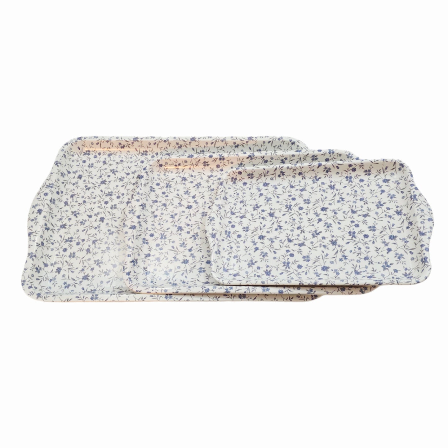 "Royal Floral" Food/Drink Serving Trays w/ Side Handles - Made in Korea (3 Sizes)