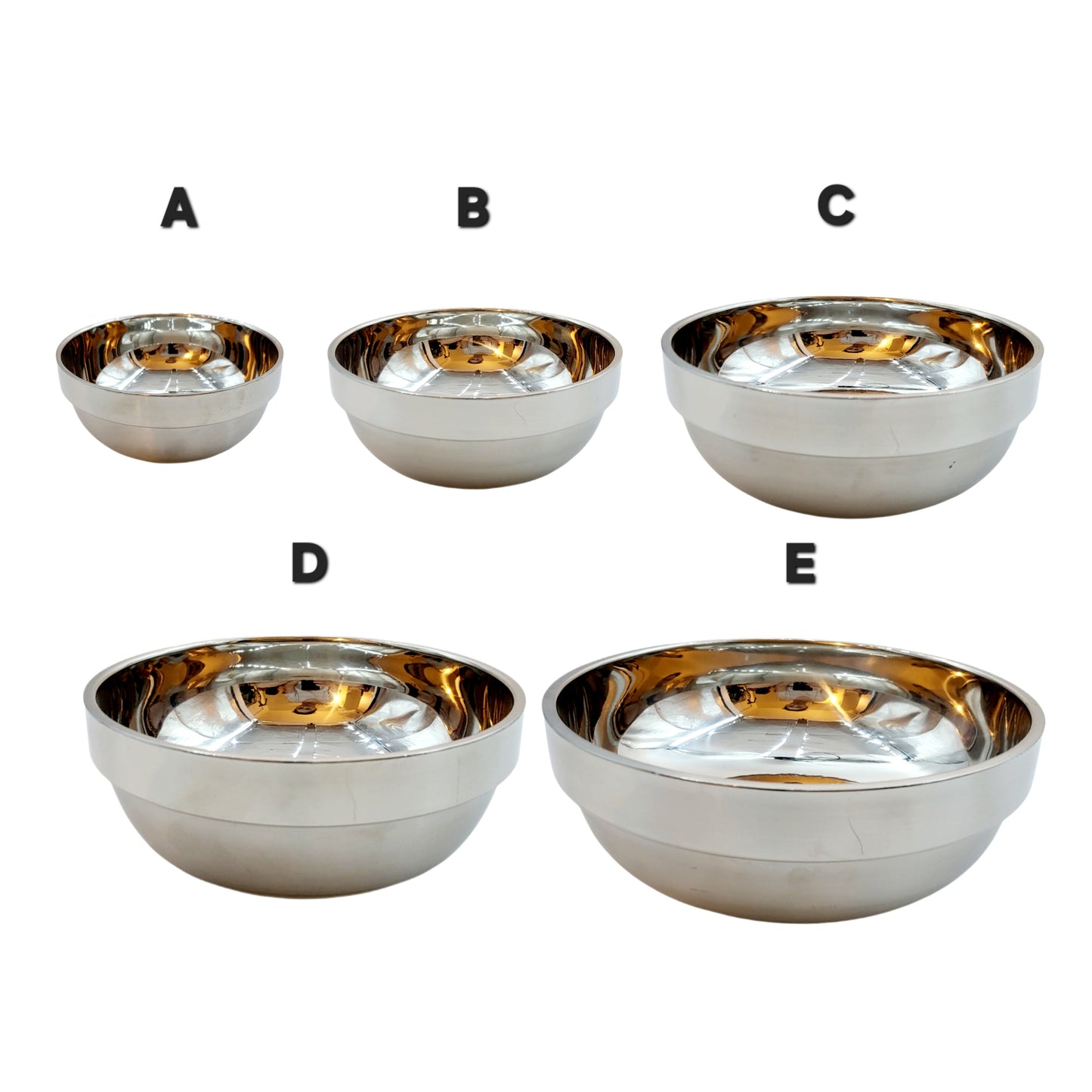 Vacuum Insulated Double Wall Stainless Steel Rice/Soup/Noodle Bowls (Exterior Wall Body = Brushed Silver) - 5 Sizes