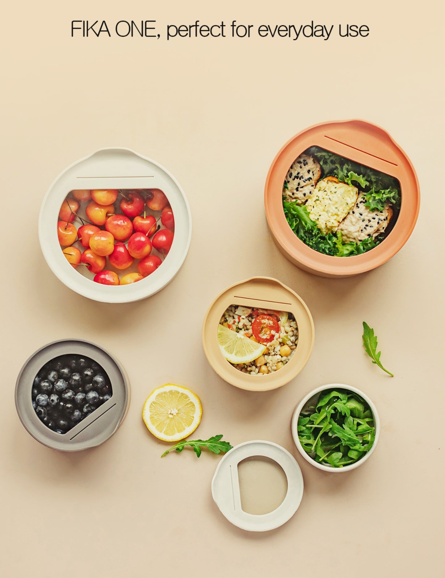 Neoflam Fika One 600ml (20oz) Ceramic Round Food Storage Container - Tempered Glass & Silicone Lid - Made in Thailand