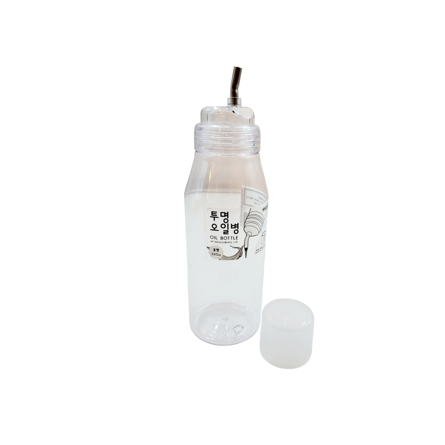 Kaizen Clear Oil Bottle With Measuring Lid (520 ml - Stainless Steel Spout)