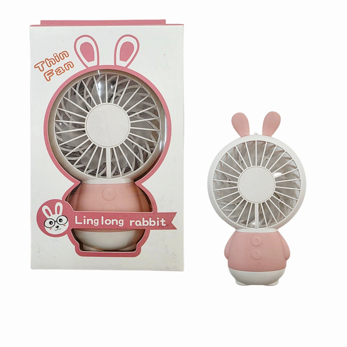 "Linglong Rabbit" Portable Handheld Electric Fan - USB Rechargeable (Cord Included) - 2 Colors (Green, Pink)