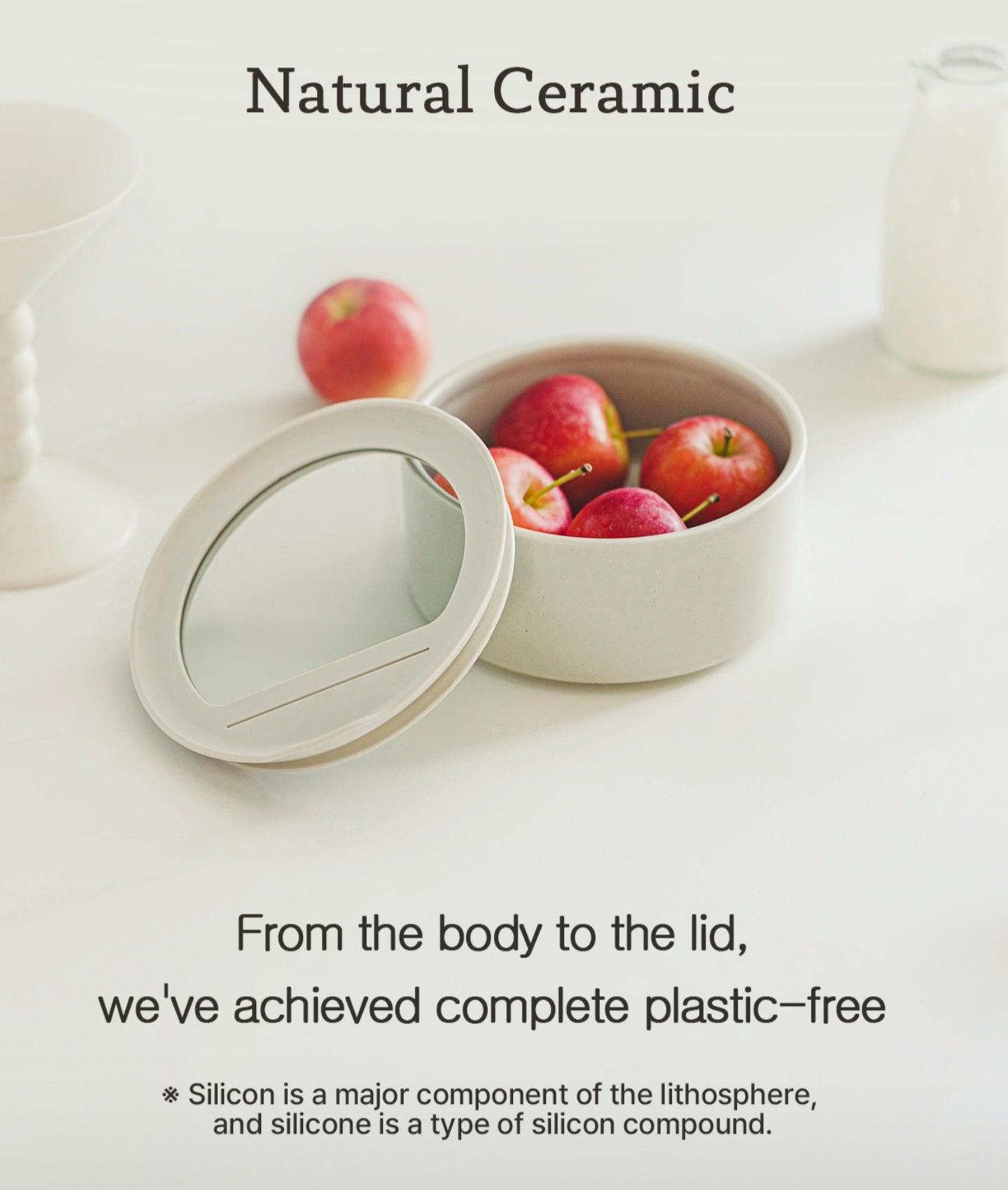 Neoflam Fika One 600ml (20oz) Ceramic Round Food Storage Container - Tempered Glass & Silicone Lid - Made in Thailand