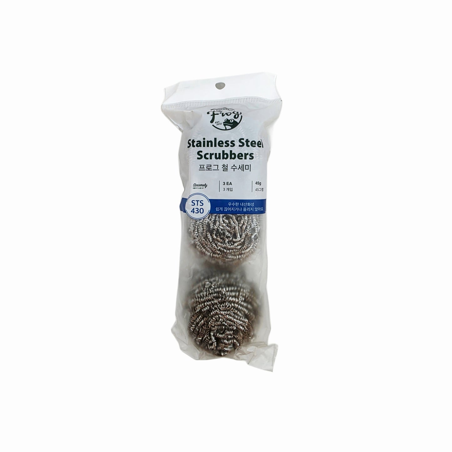 "Frog" Stainless Steel Scrubbers (3-pack) - 45g Size - High Quality 430 Stainless Steel