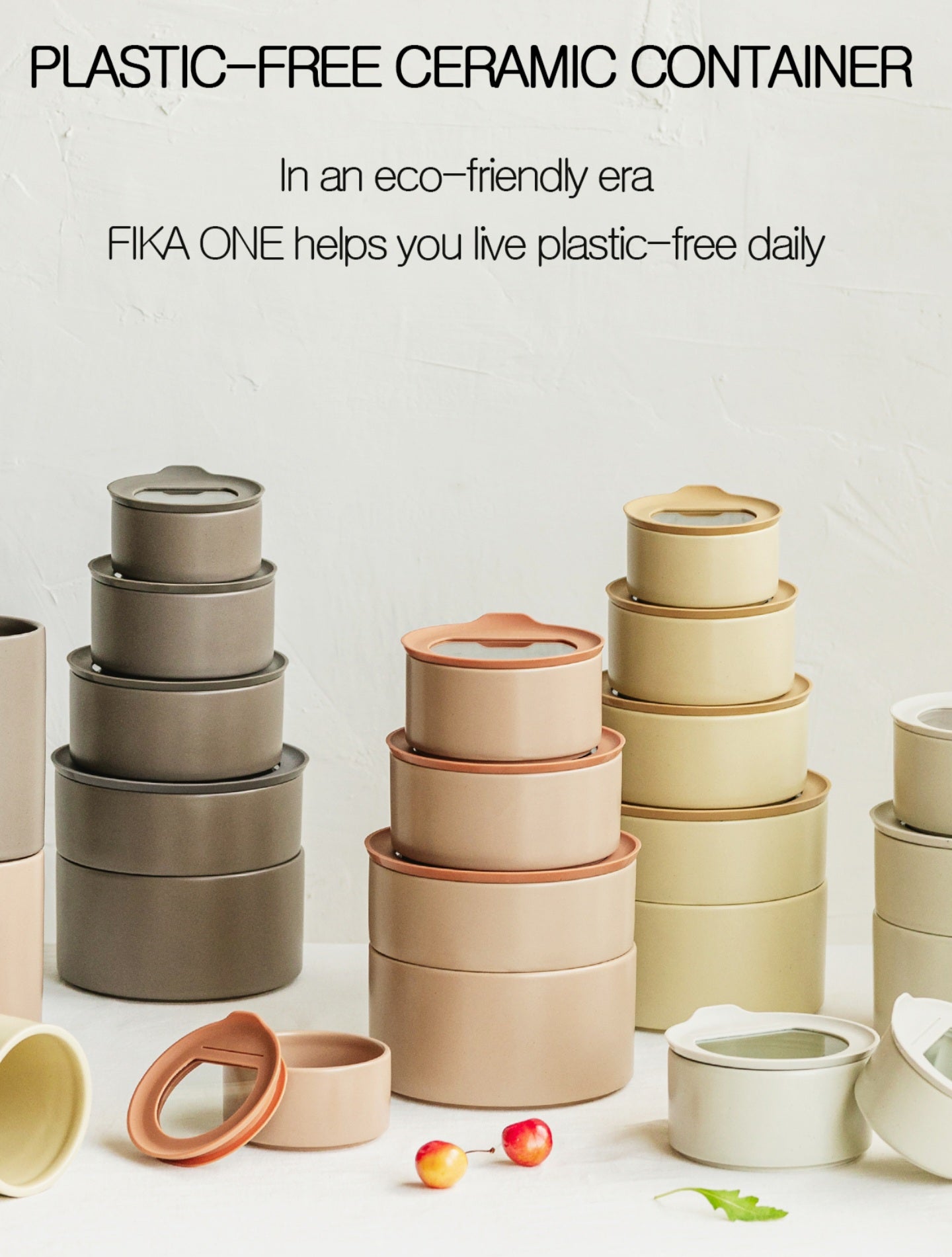 Neoflam Fika One 600ml (20oz) Ceramic Round Food Storage Container - Tempered Glass & Silicone Lid - Made in Thailand