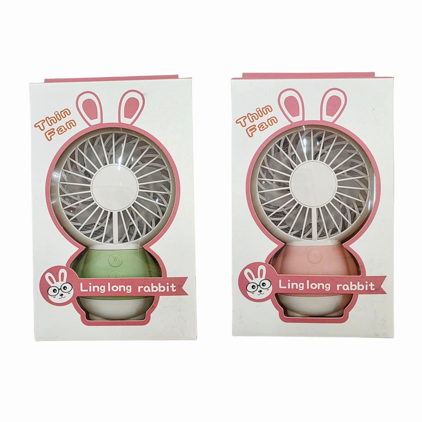 "Linglong Rabbit" Portable Handheld Electric Fan - USB Rechargeable (Cord Included) - 2 Colors (Green, Pink)