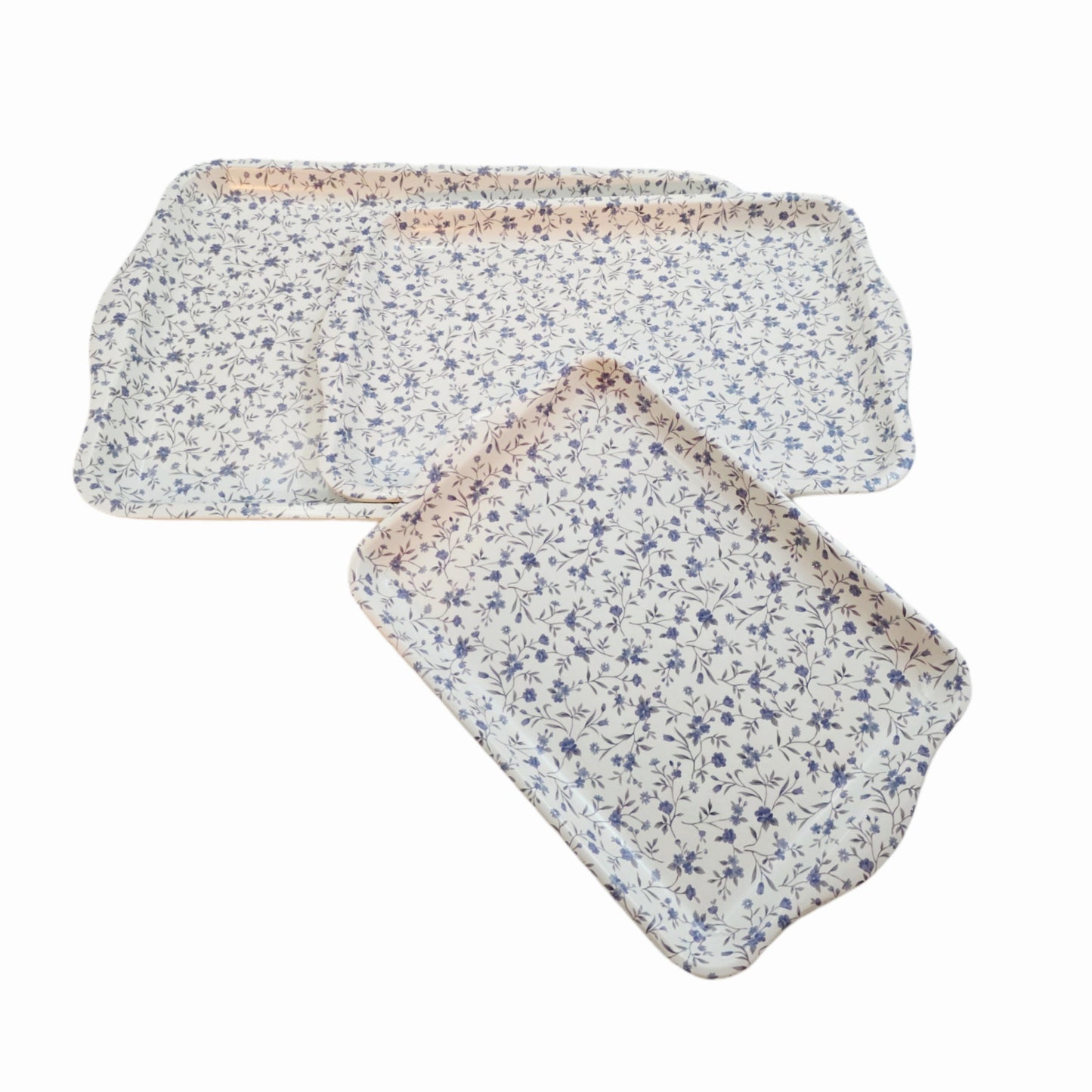 "Royal Floral" Food/Drink Serving Trays w/ Side Handles - Made in Korea (3 Sizes)