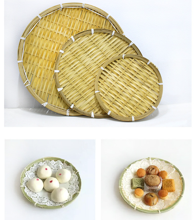 Home Art Round Bamboo Wicker Trays - 3 Sizes - 25cm (9.8") / 30cm (11.8") / 35cm (13.8")