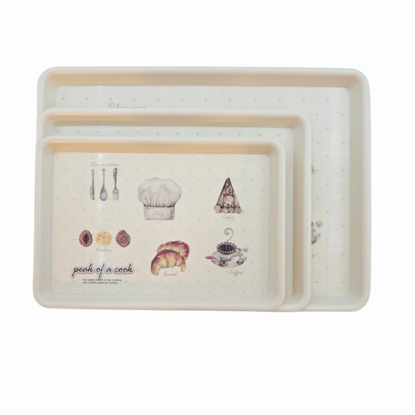 Chef's Bakery/Cafe Serving Trays - Grip Lined - 3 Sizes (Small, Medium, Large) - Made in Korea - Lightweight