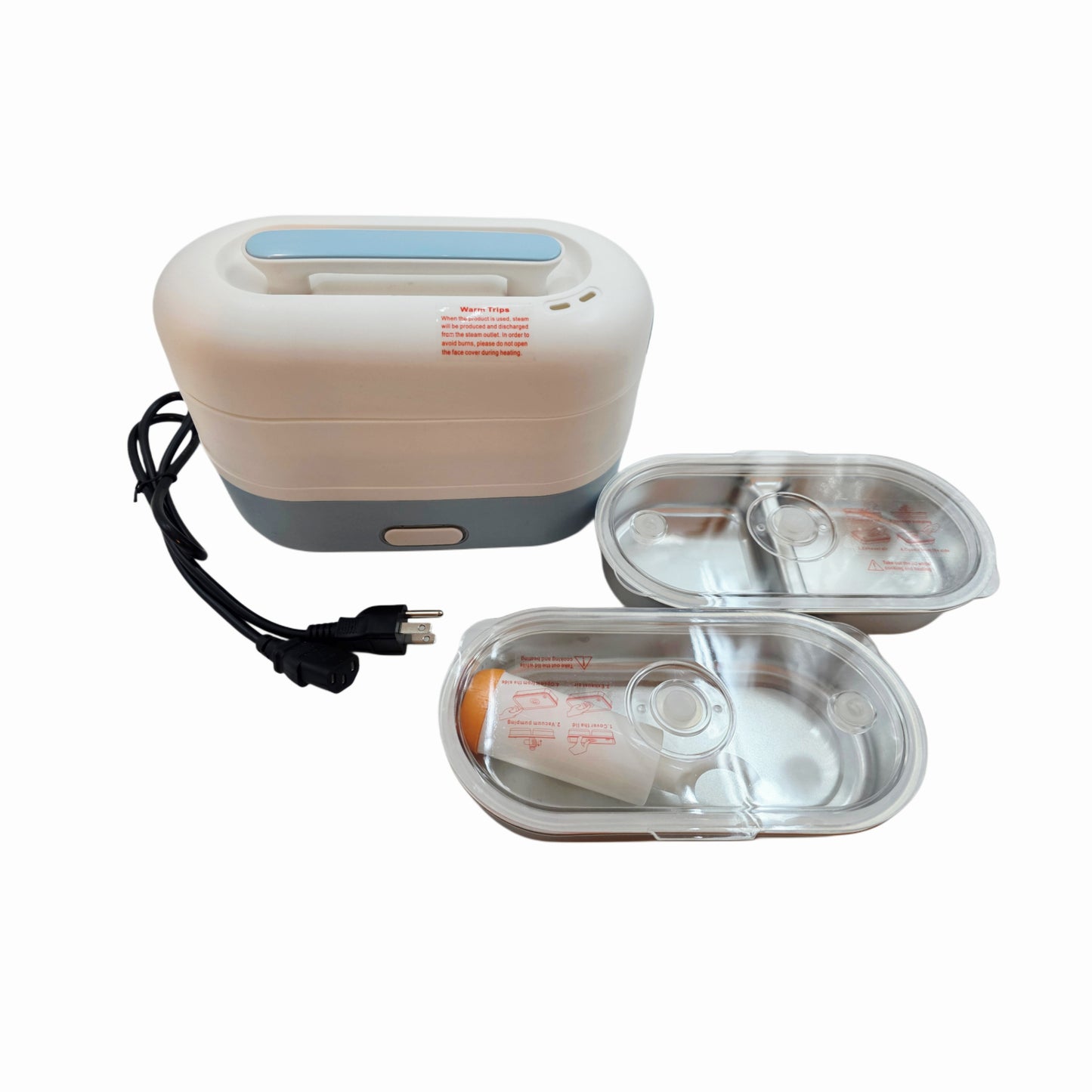 Food Safari Electric Cooking/Warming Lunch Box - 350W - 2-Layer Cooking - Stainless Steel Food Containers - Vacuum Pump Included