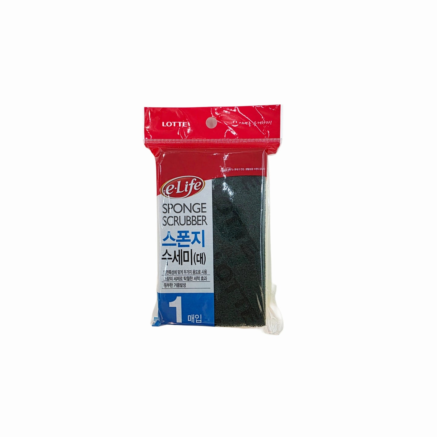 Lotte E-Life Dual-Sided Sponge & Scrubber - Made in Korea
