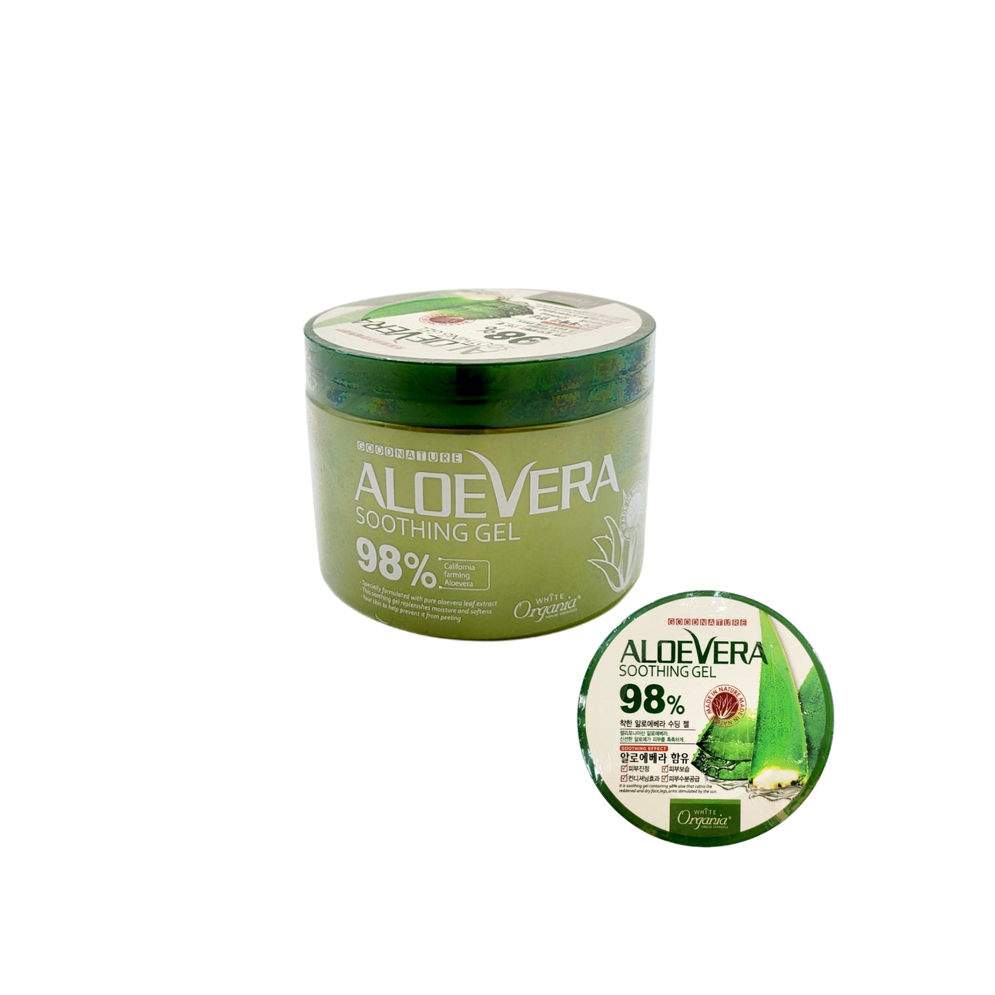 White Organia Good Nature 98% Aloe Vera Soothing Gel (Tub - 500g / 16.9 fl oz) - Made in Korea