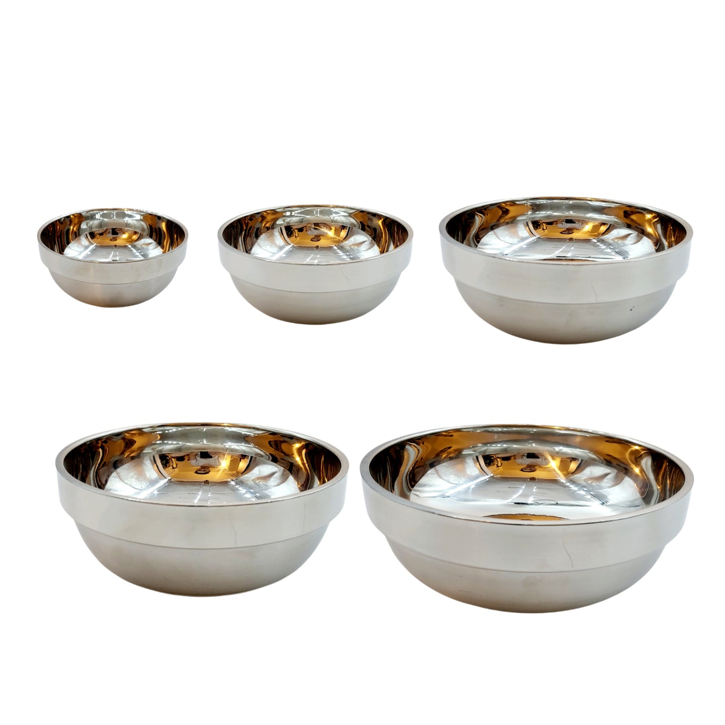 Vacuum Insulated Double Wall Stainless Steel Rice/Soup/Noodle Bowls (Exterior Wall Body = Brushed Silver) - 5 Sizes