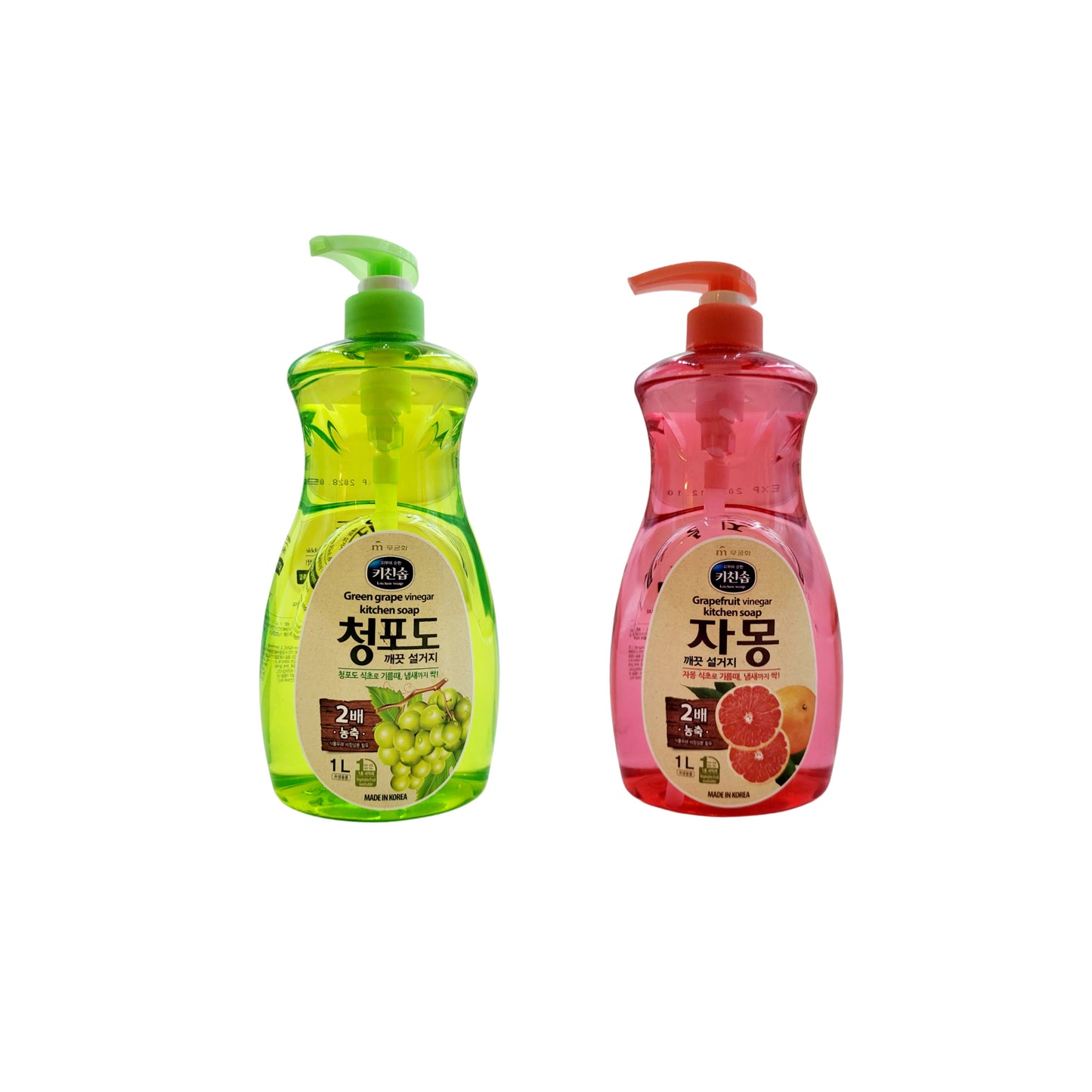 MGH Kitchen & Dish Soap/Detergent (Green Grape Vinegar & Grapefruit Vinegar) - 1L Bottle - Made in Korea