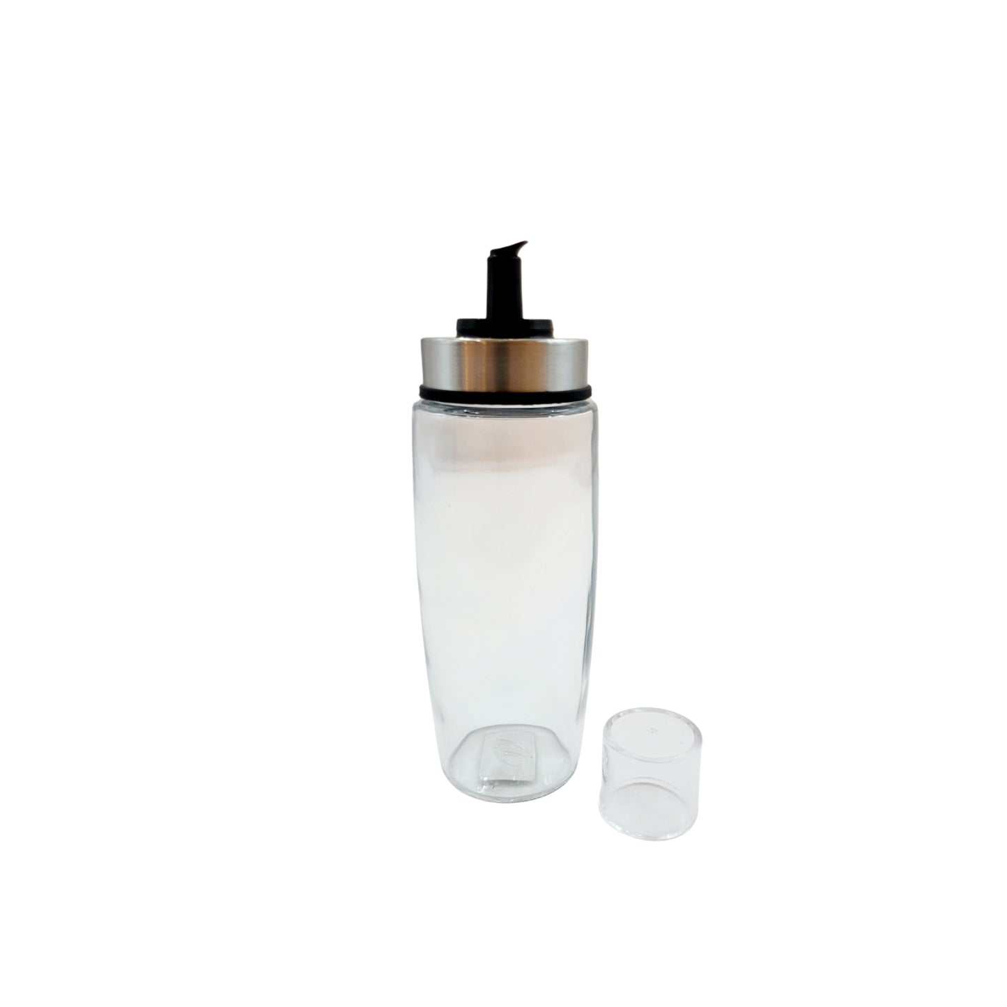 No-Spill SG Table Oil & Vinegar Bottle (Airtight, Leak-Proof) - 300ml/10.1oz - Glass Body, Stainless Steel Rim, Heavy Duty Plastic Spout and Snap-On Cap, Rubber Gasket