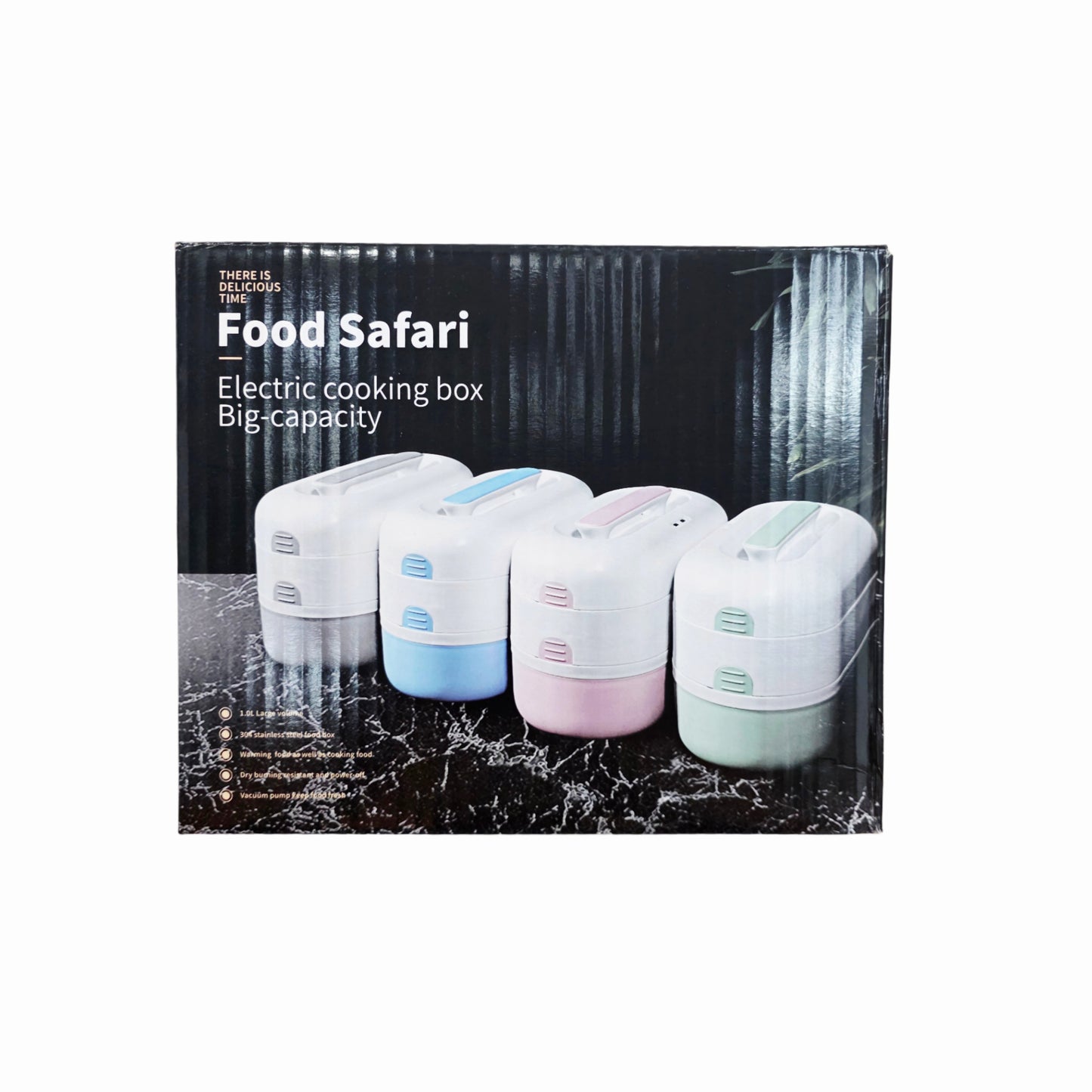 Food Safari Electric Cooking/Warming Lunch Box - 350W - 2-Layer Cooking - Stainless Steel Food Containers - Vacuum Pump Included